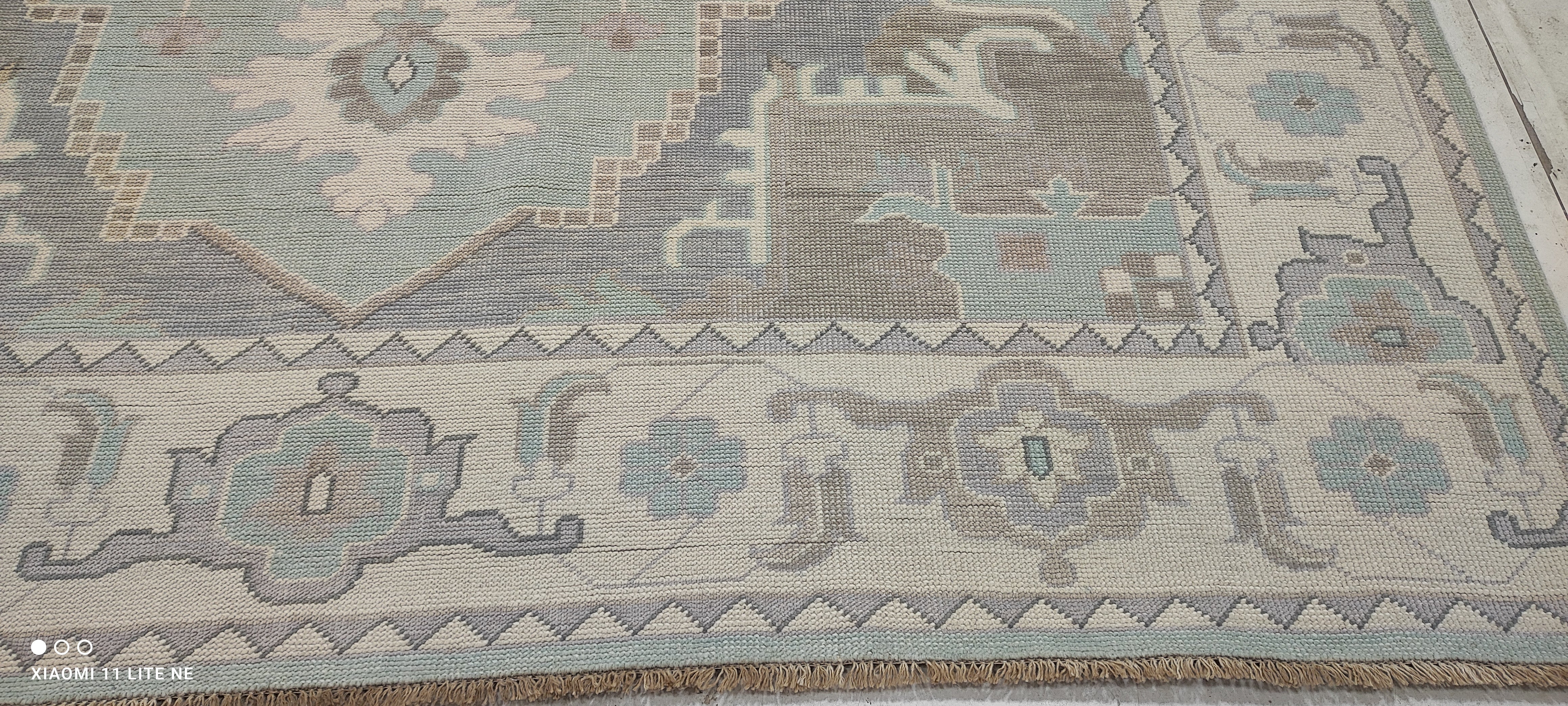 Melissa Falcone 9x12 Light Blue Hand-Knotted Oushak Rug