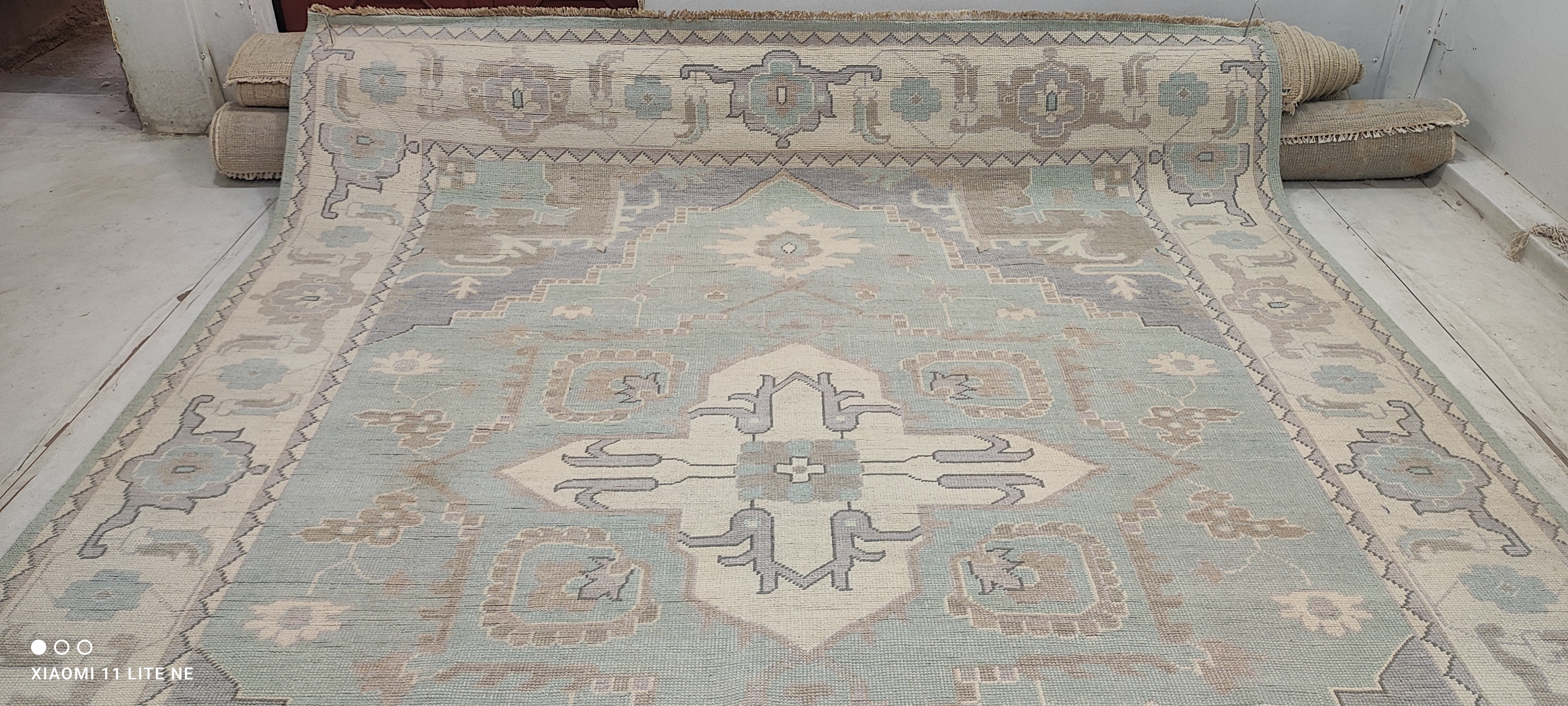 Melissa Falcone 9x12 Light Blue Hand-Knotted Oushak Rug