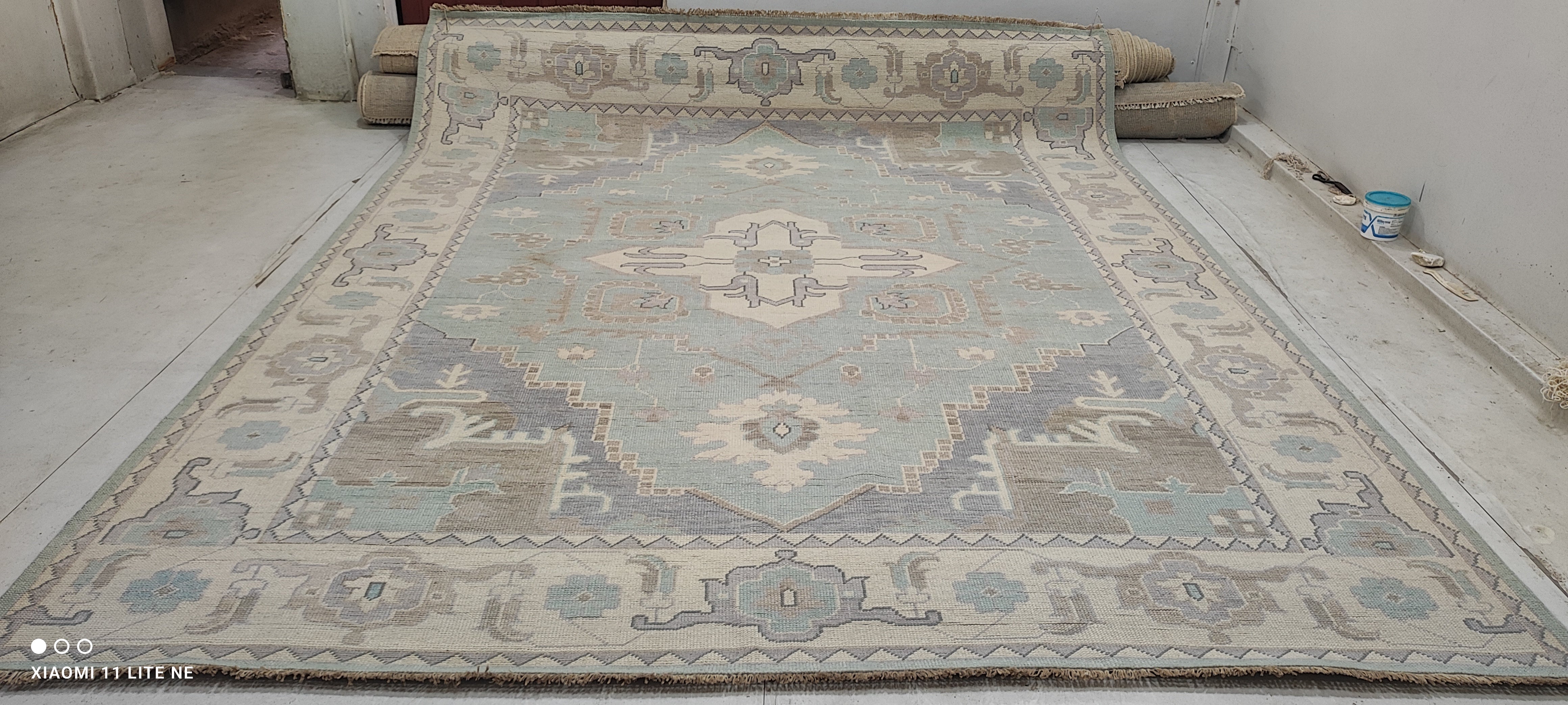 Melissa Falcone 9x12 Light Blue Hand-Knotted Oushak Rug