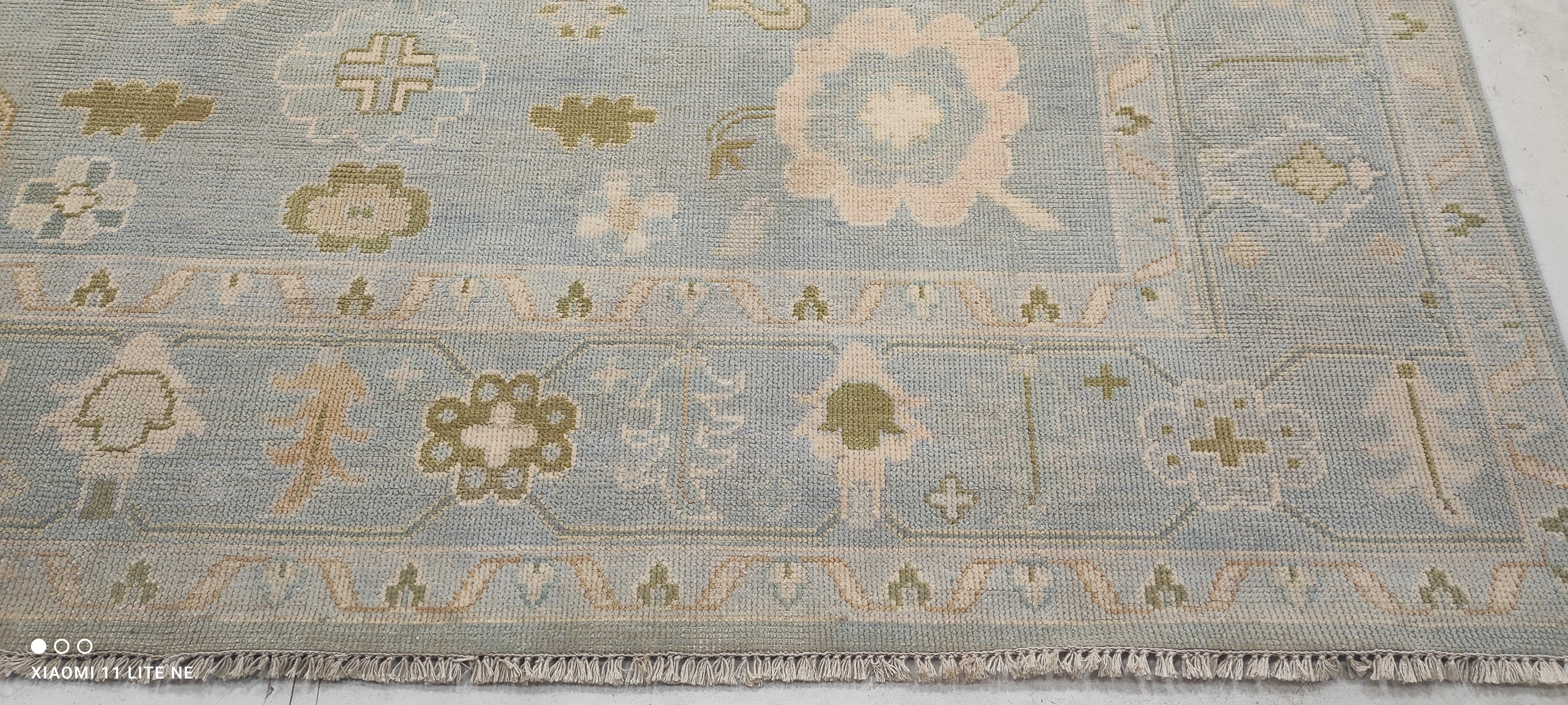 Eva Anderson 9x13 Light Blue Hand-Knotted Oushak Rug