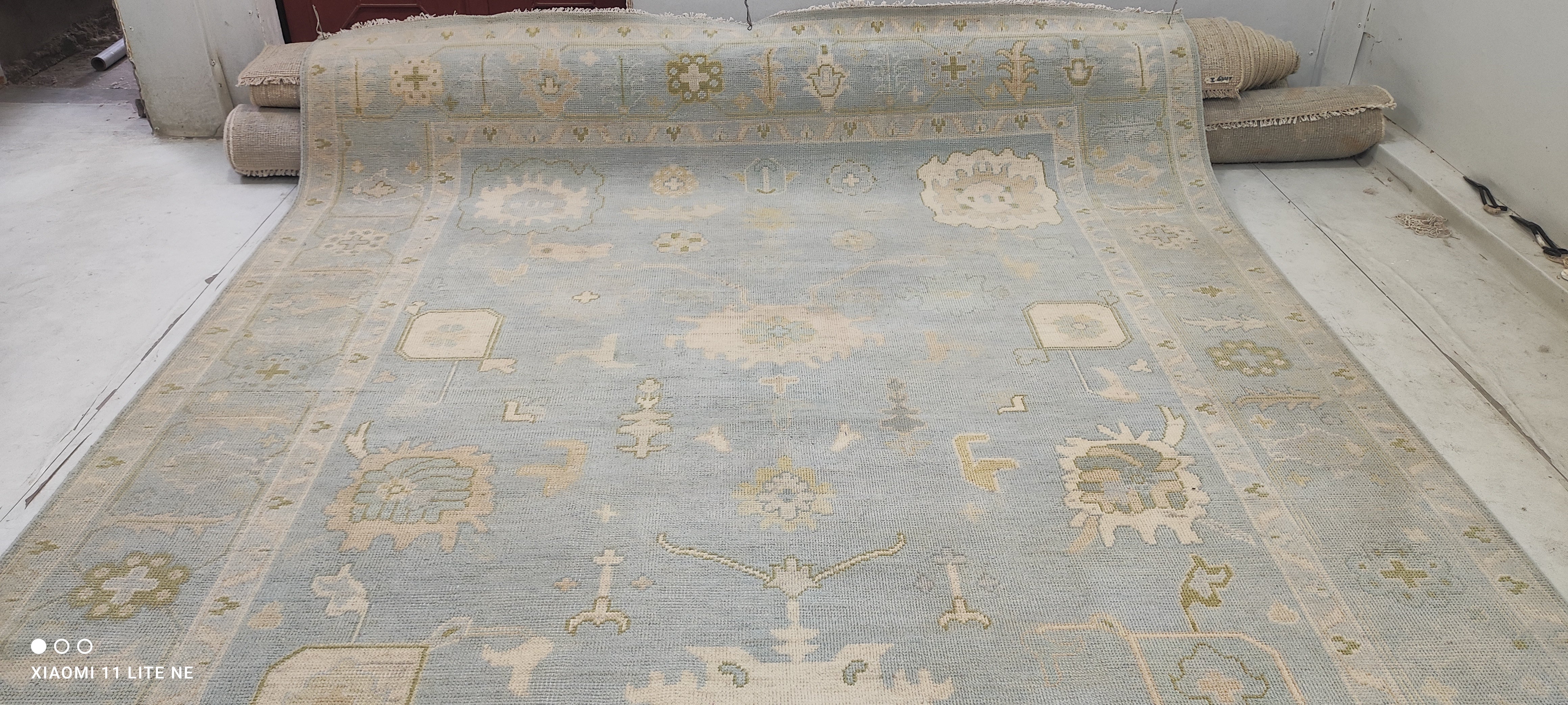 Eva Anderson 9x13 Light Blue Hand-Knotted Oushak Rug
