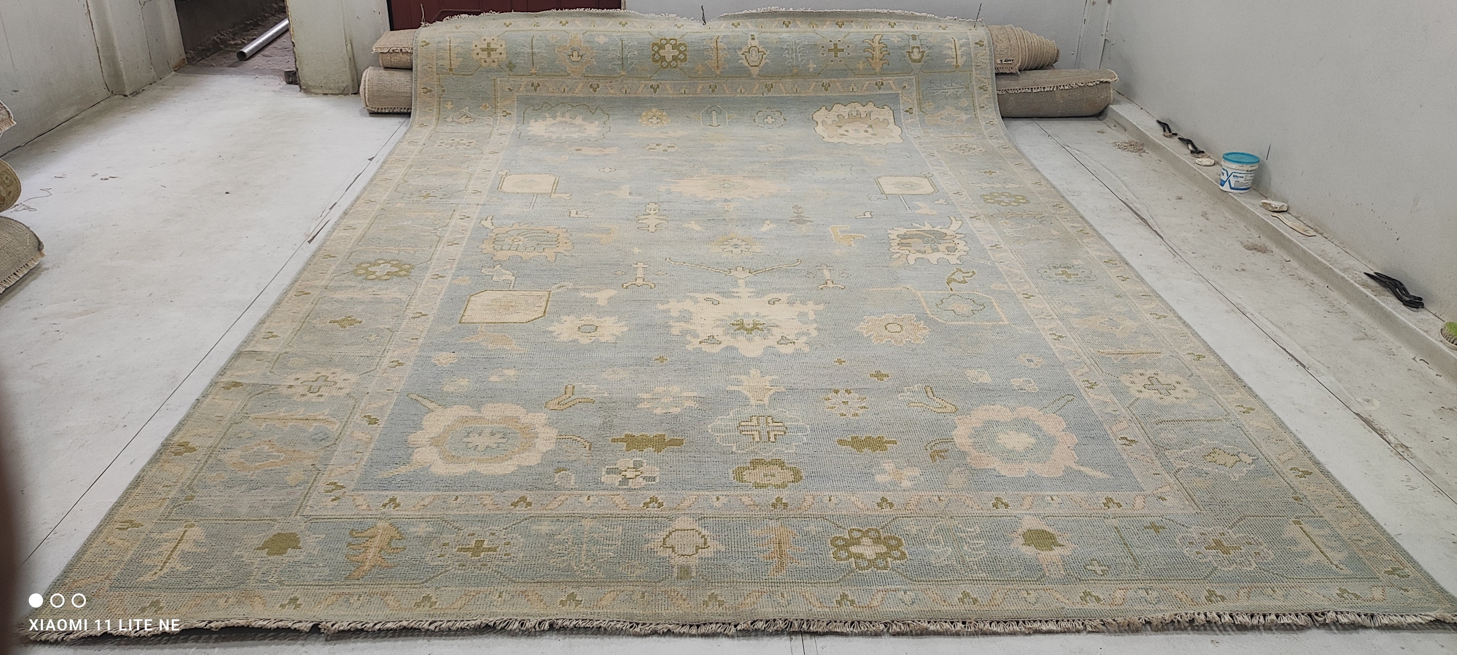 Eva Anderson 9x13 Light Blue Hand-Knotted Oushak Rug