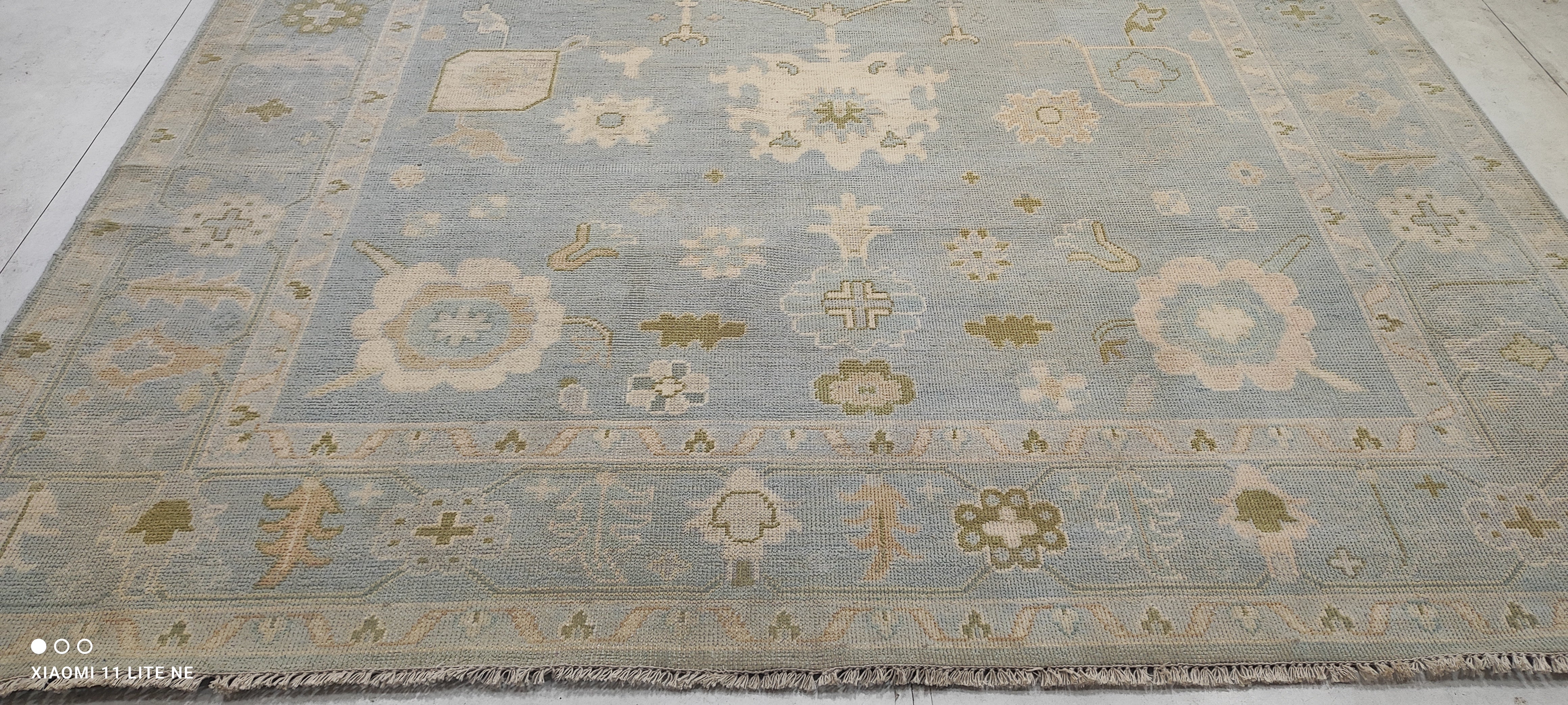 Eva Anderson 9x13 Light Blue Hand-Knotted Oushak Rug