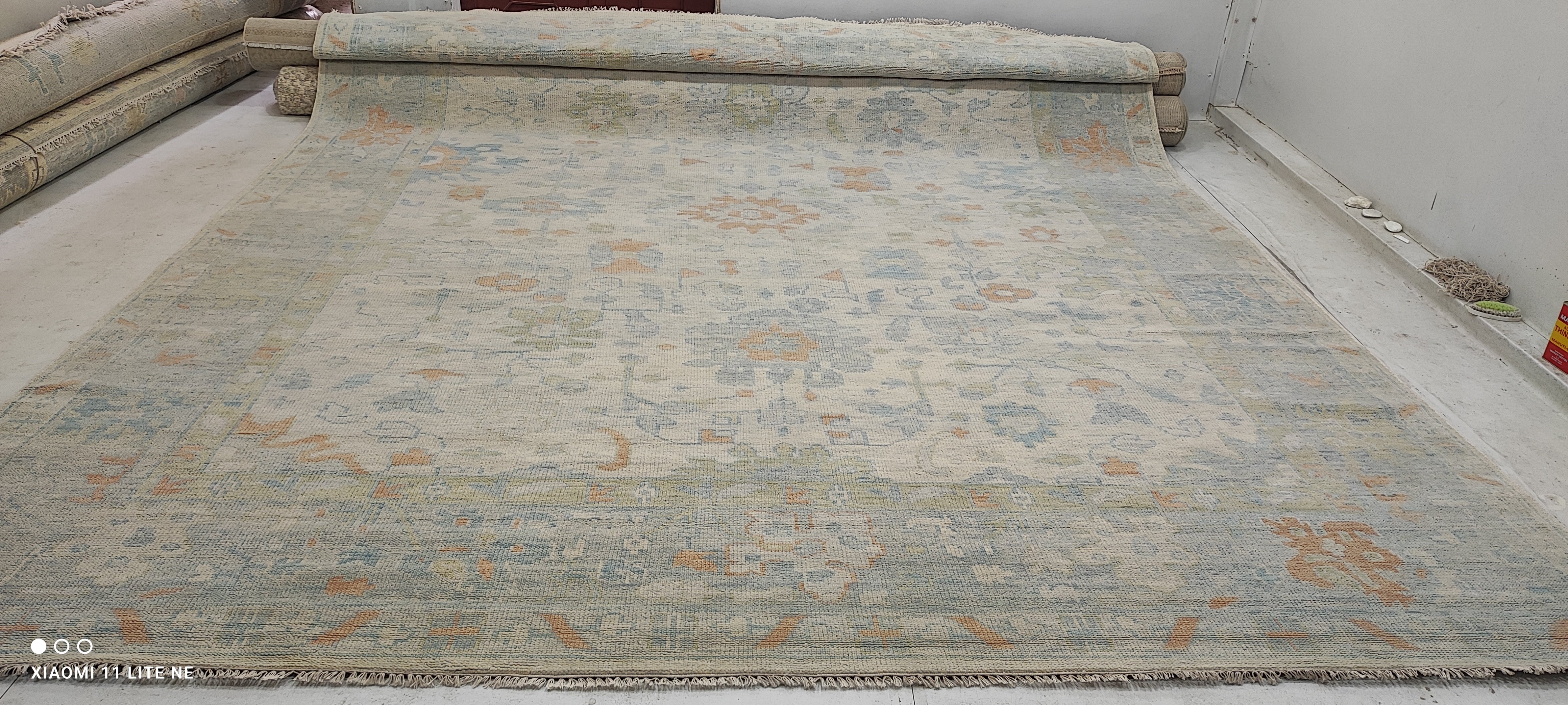 Marla Walsh 11.6x15 Light Blue Hand-Knotted Oushak Rug