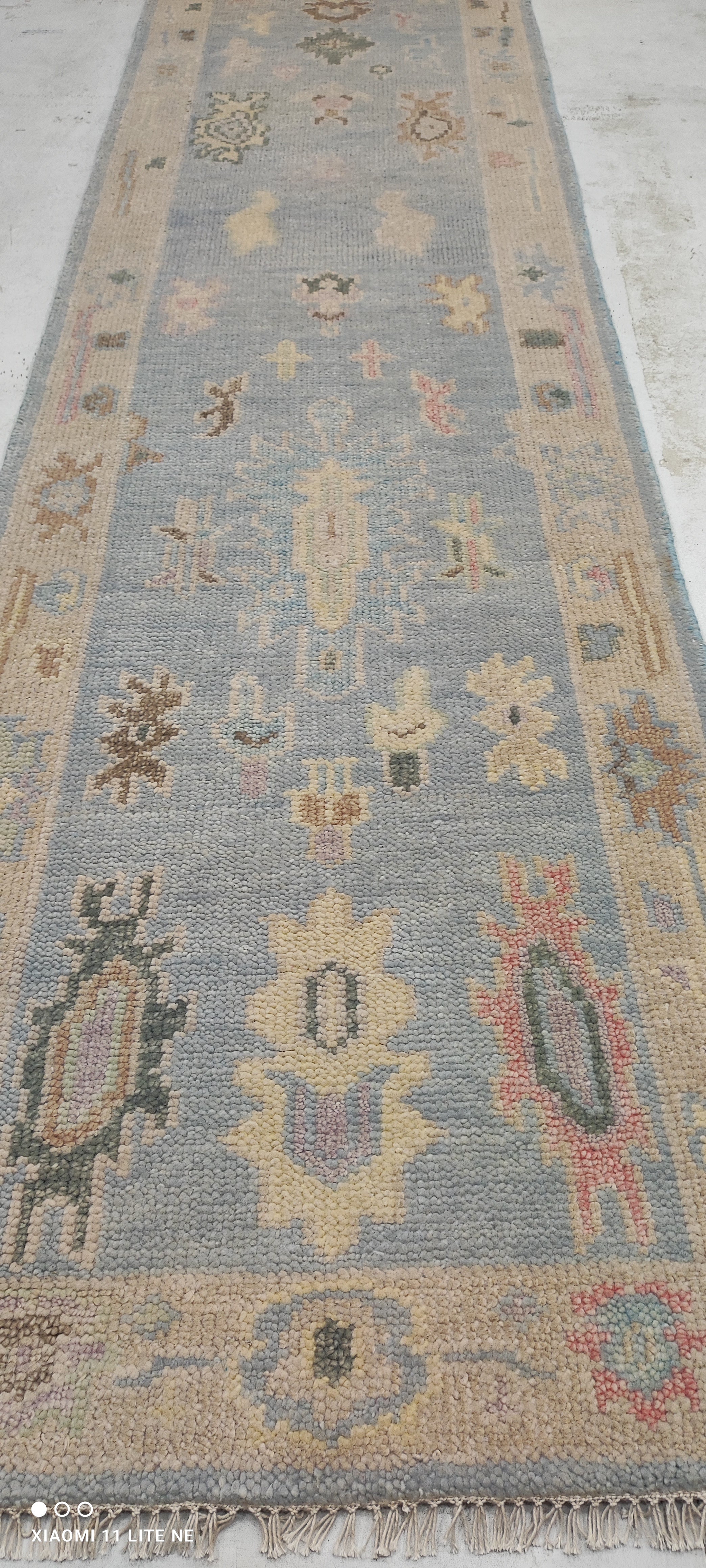 Kerri Kenney 2.6x12.3 Light Blue Hand-Knotted Oushak Runner