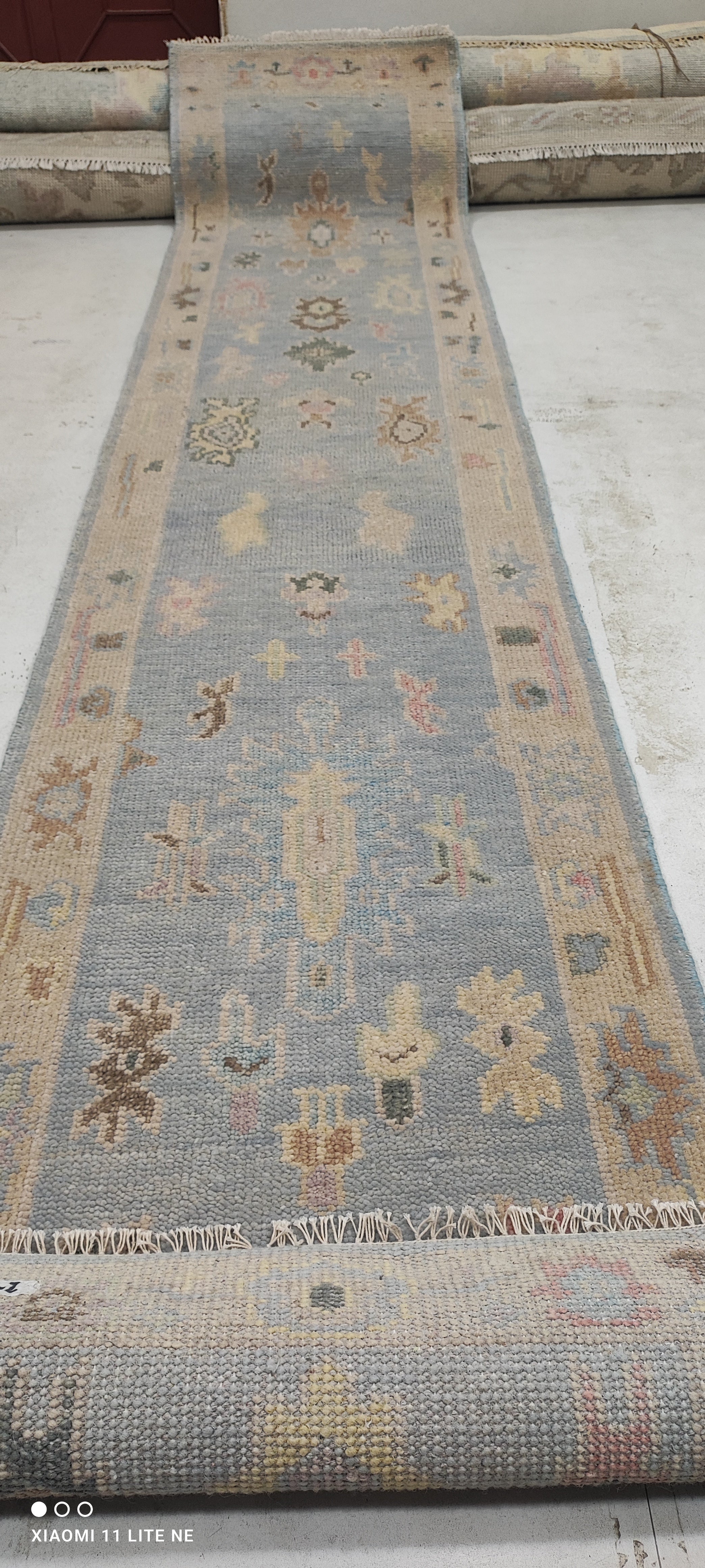 Kerri Kenney 2.6x12.3 Light Blue Hand-Knotted Oushak Runner
