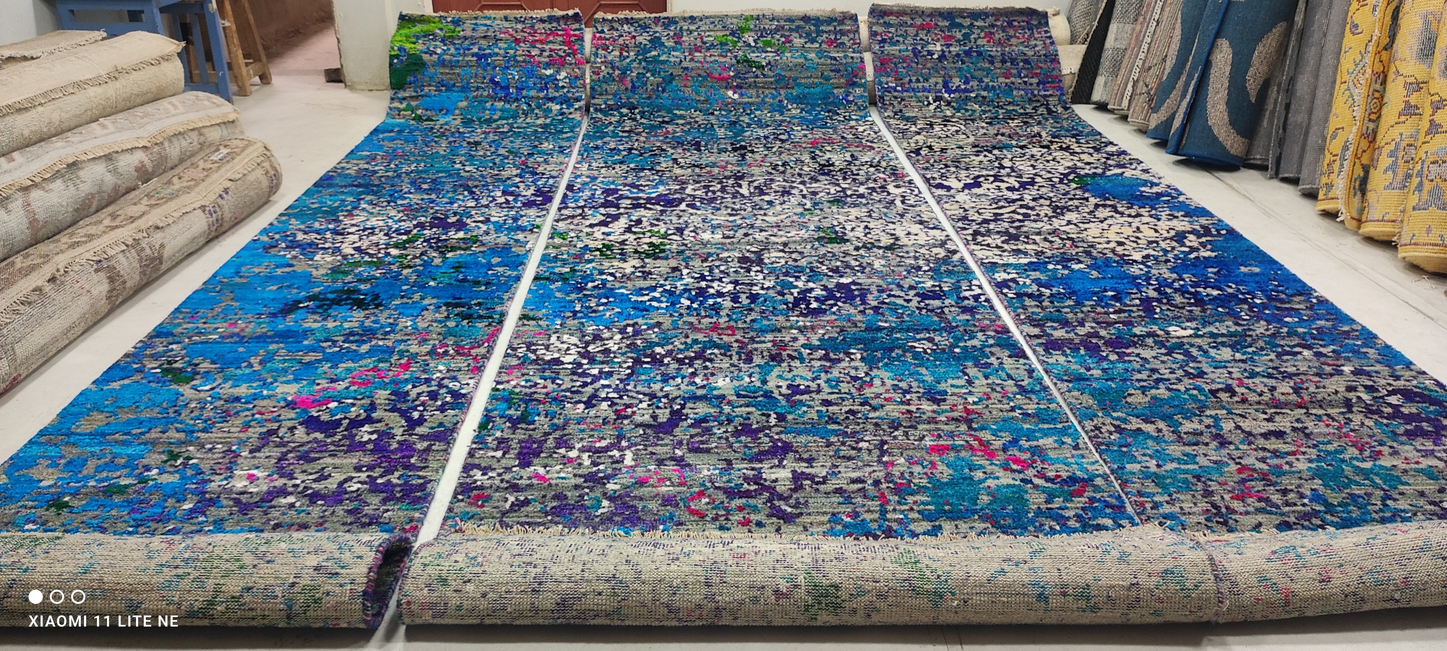 Keiko Green Hand-Knotted Blue Abstract Modern Runner - Multiple Sizes
