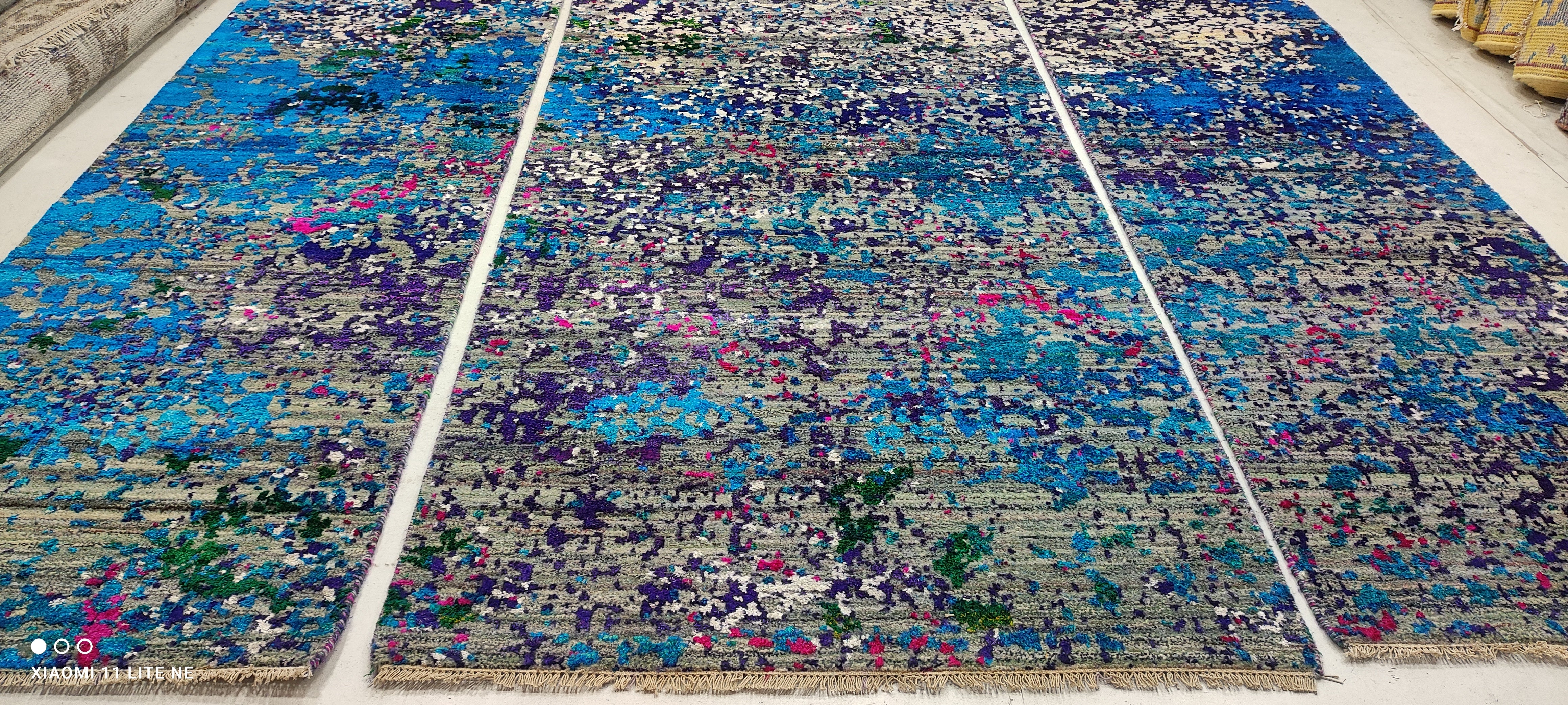 Keiko Green Hand-Knotted Blue Abstract Modern Runner - Multiple Sizes
