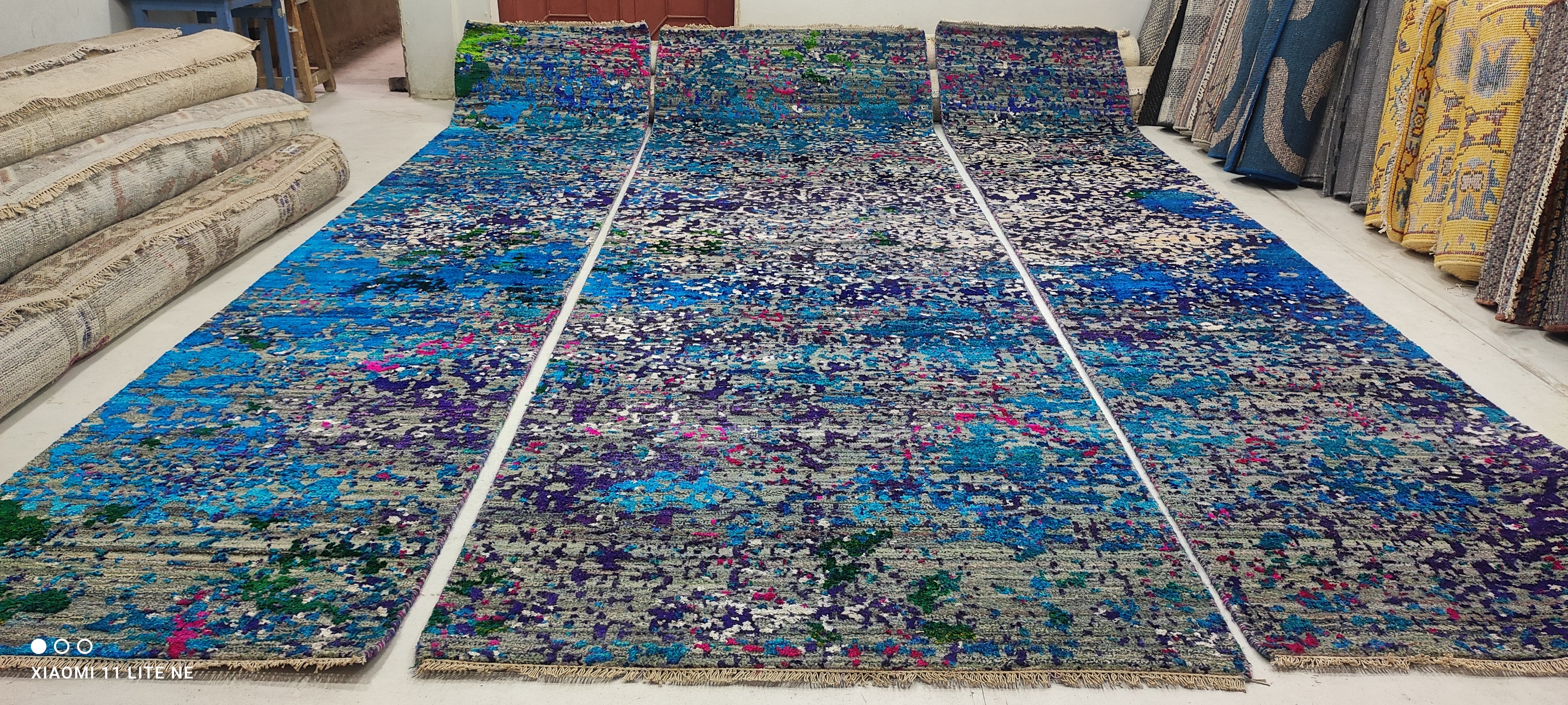 Keiko Green Hand-Knotted Blue Abstract Modern Runner - Multiple Sizes