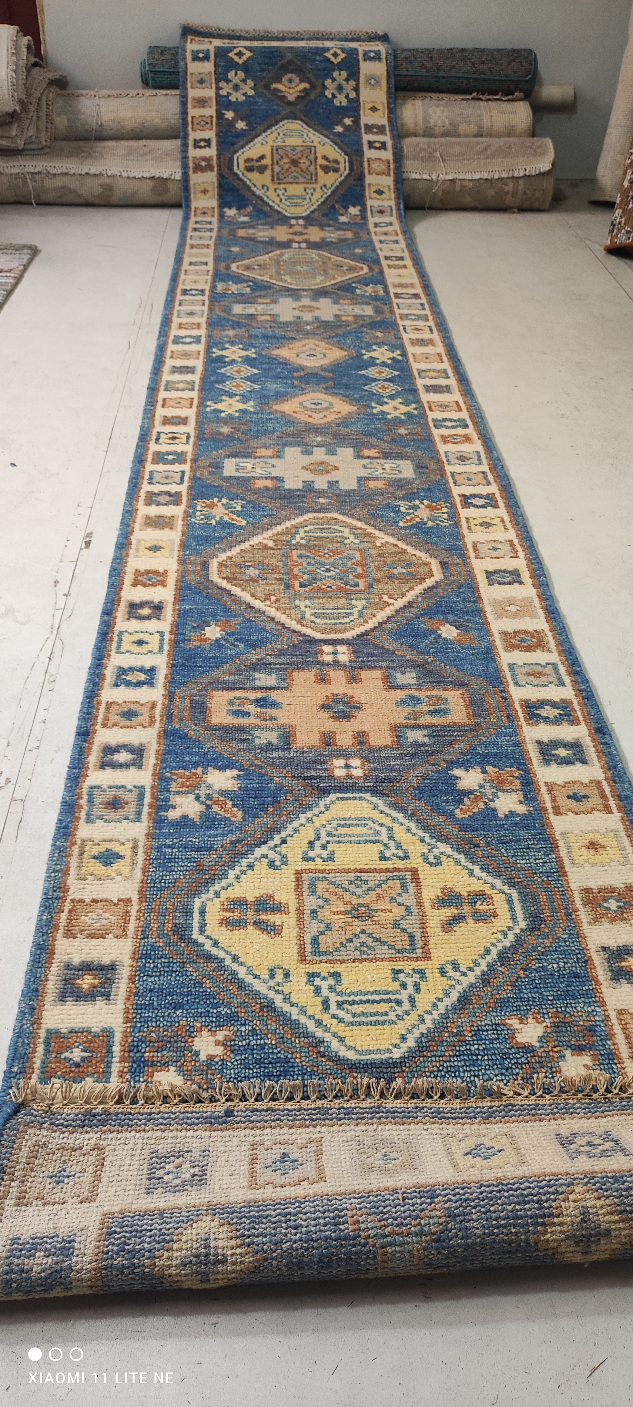 Ericka Kreutz 2.6x15.9 Blue Hand-Knotted Oushak Runner