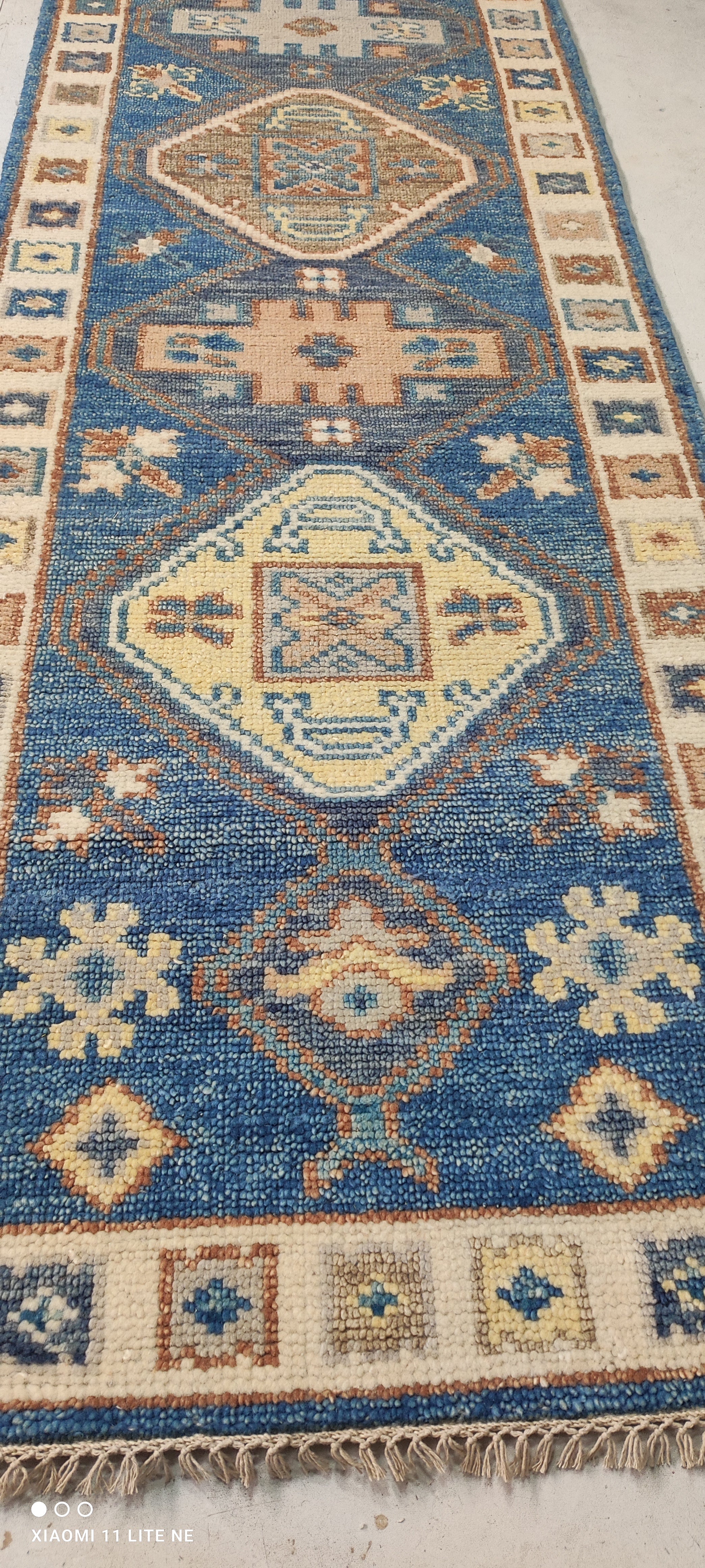 Ericka Kreutz 2.6x15.9 Blue Hand-Knotted Oushak Runner