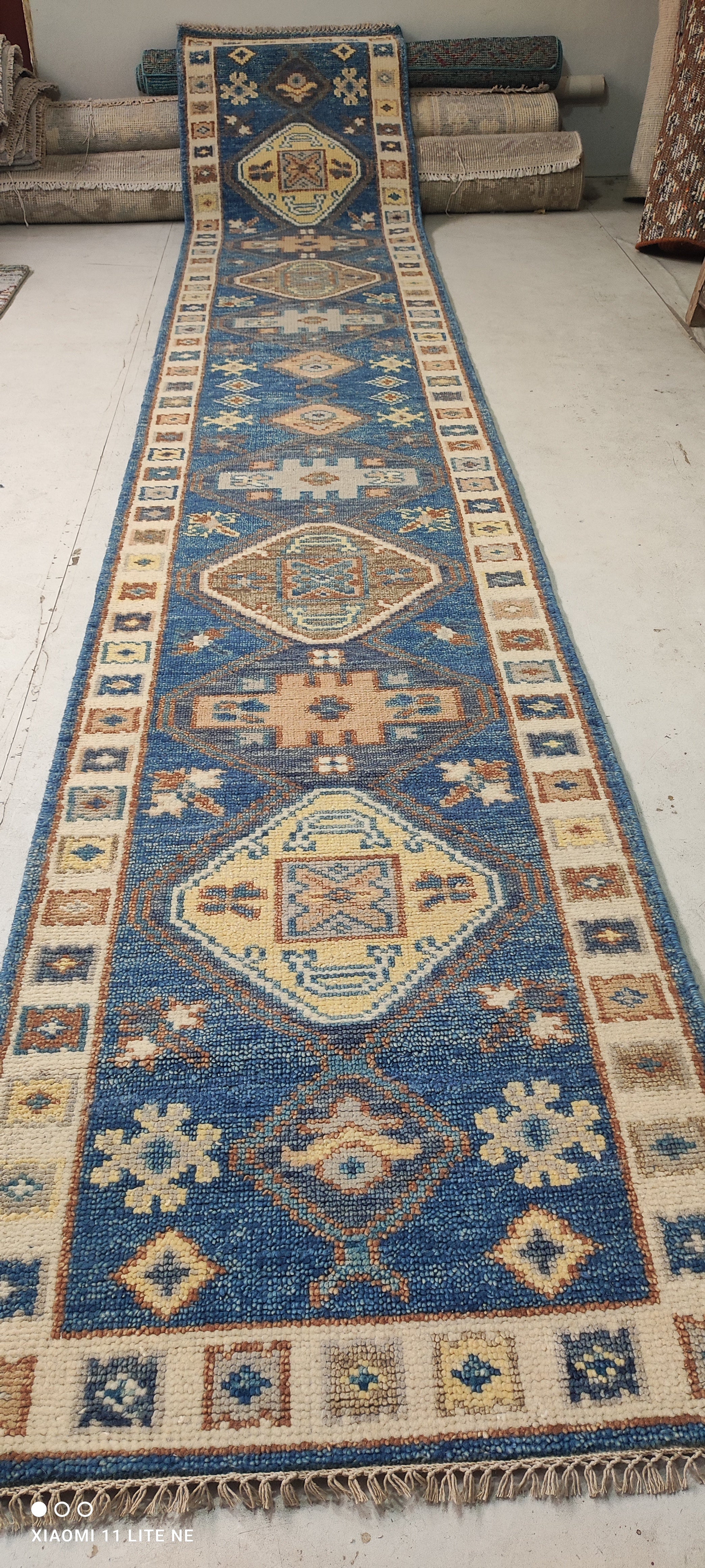 Ericka Kreutz 2.6x15.9 Blue Hand-Knotted Oushak Runner