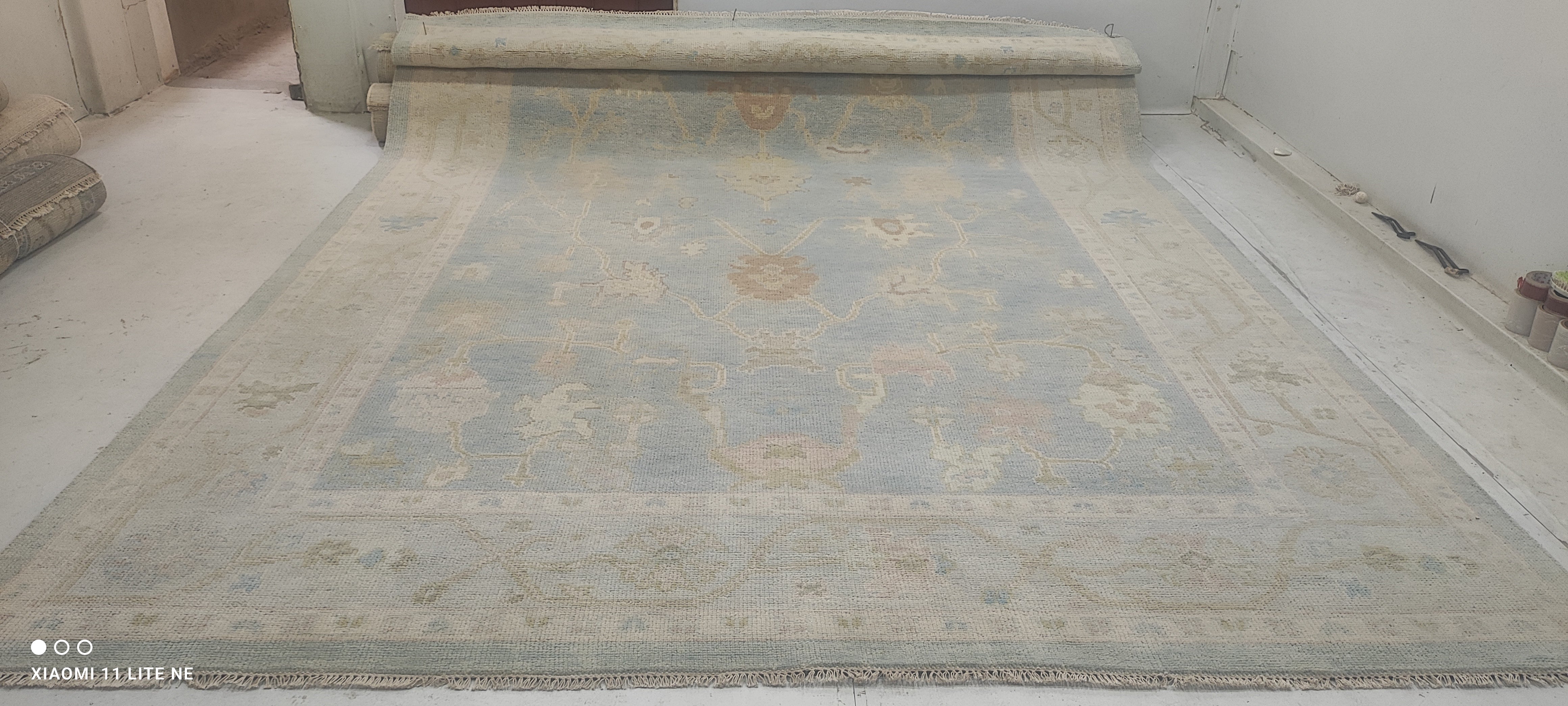 Sasha Diamond 10x14 Light Blue Hand-Knotted Oushak Rug