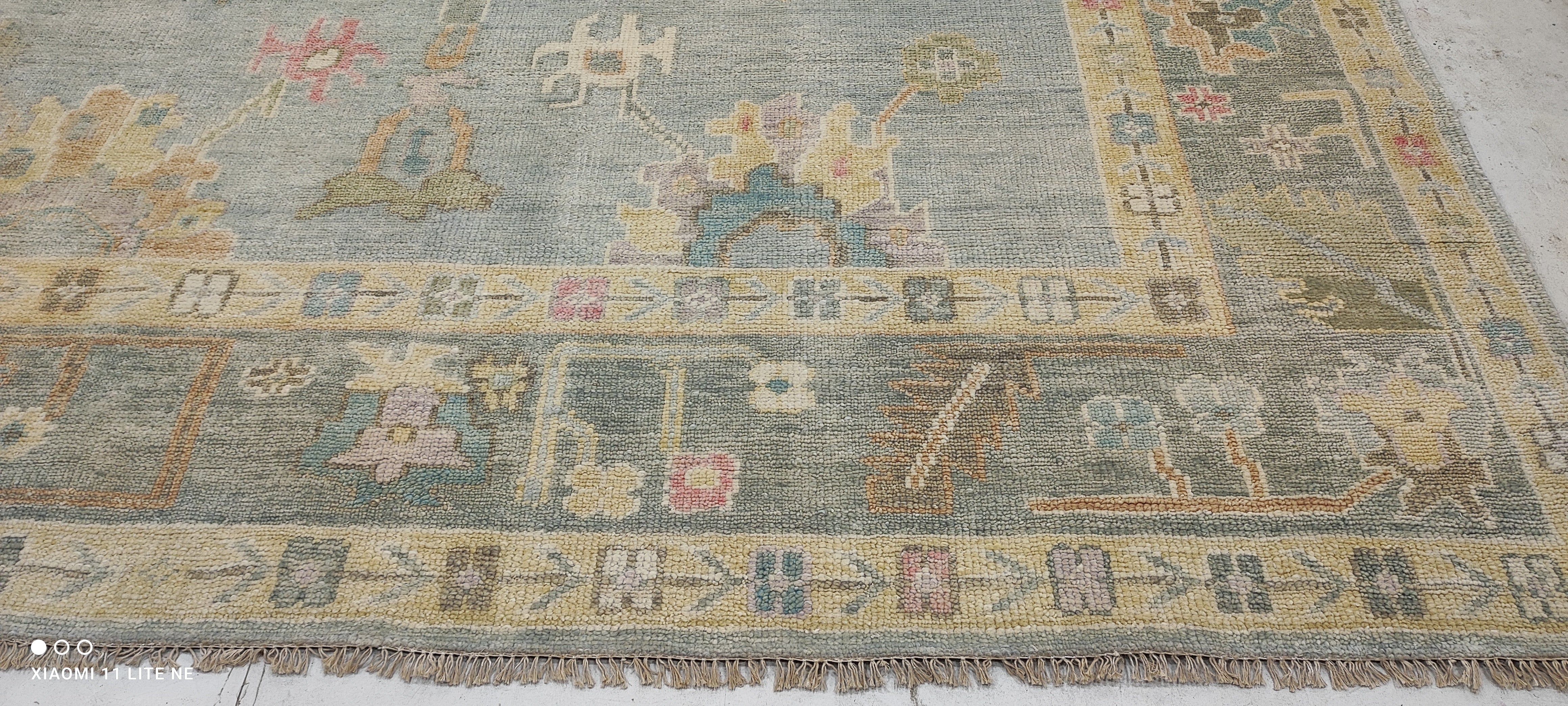 Michelle Pfeiffer 10x14 Light Blue Hand-Knotted Oushak Rug