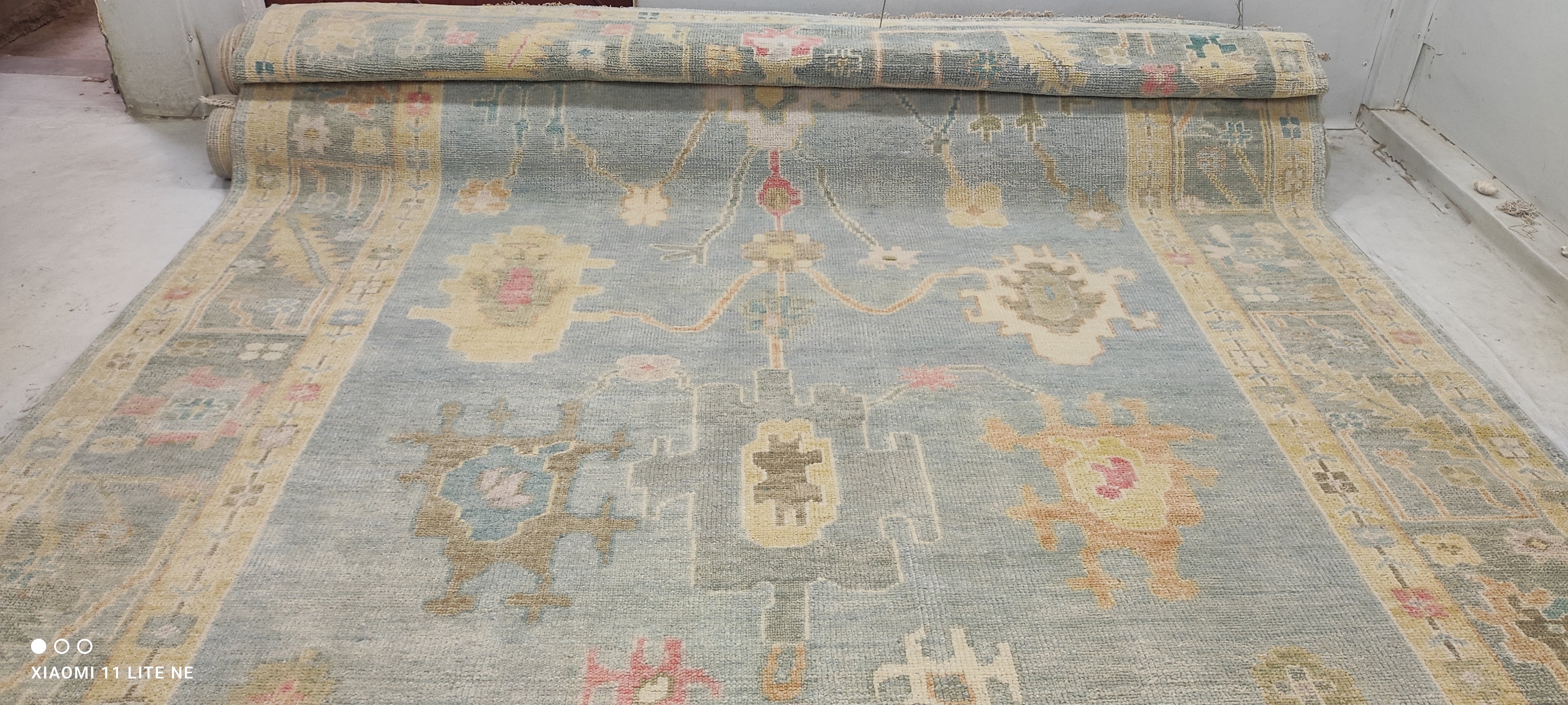 Michelle Pfeiffer 10x14 Light Blue Hand-Knotted Oushak Rug