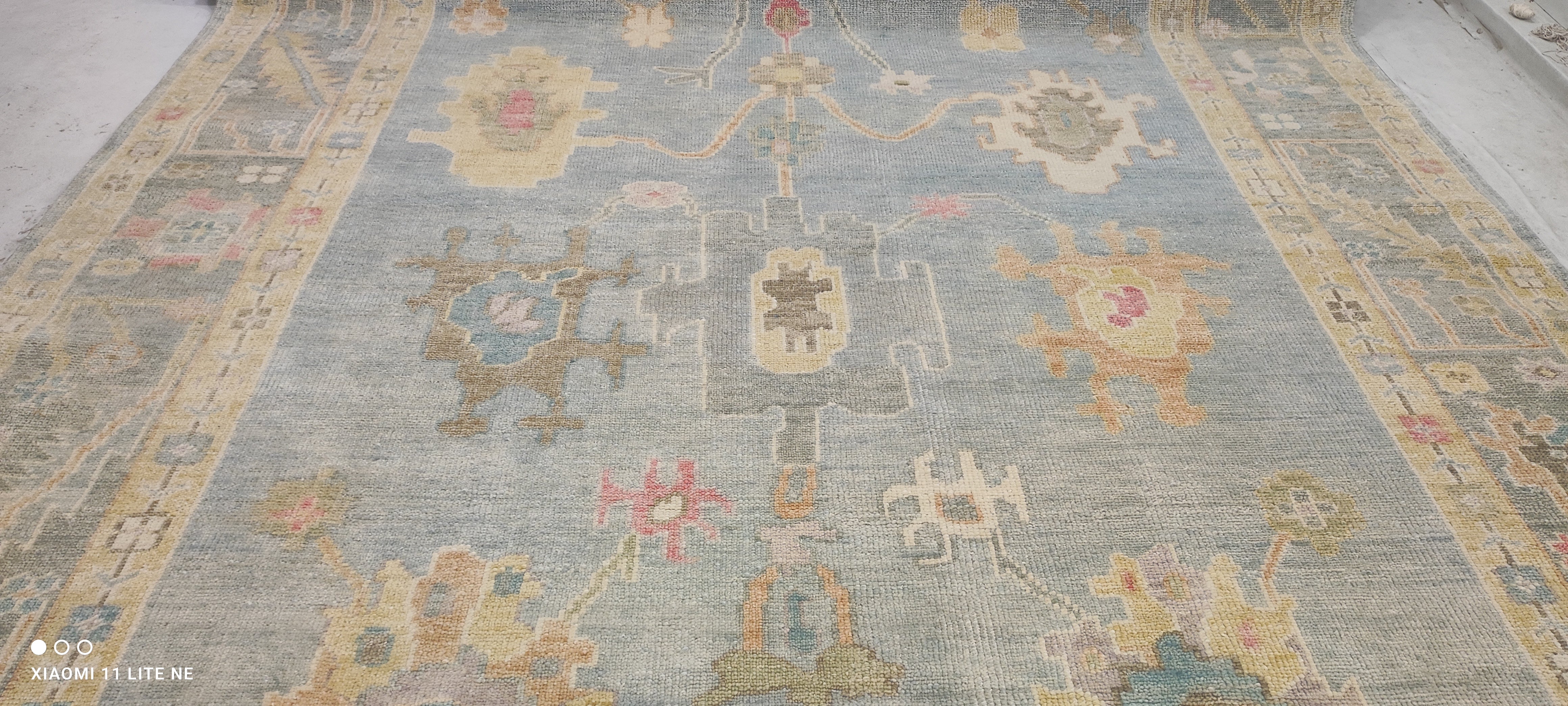 Michelle Pfeiffer 10x14 Light Blue Hand-Knotted Oushak Rug