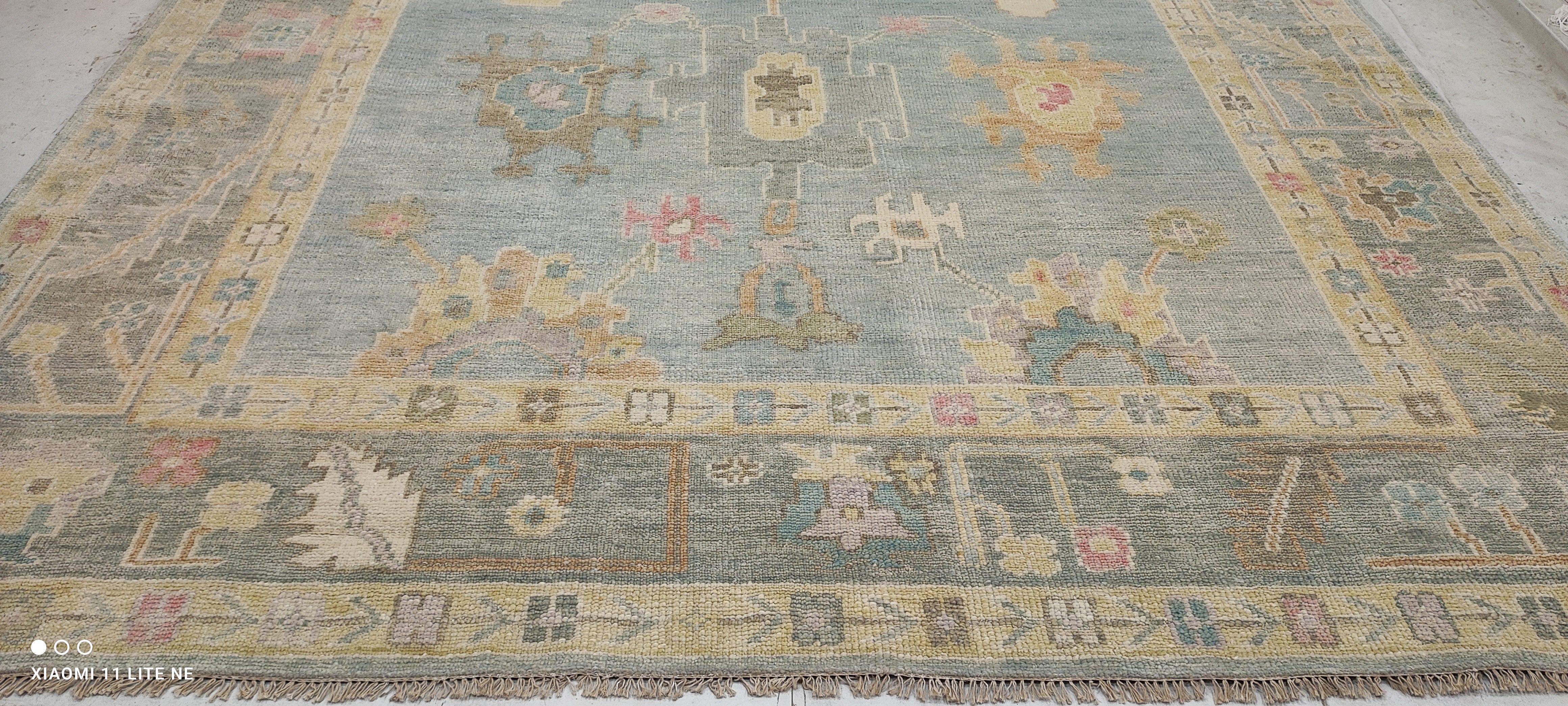 Michelle Pfeiffer 10x14 Light Blue Hand-Knotted Oushak Rug