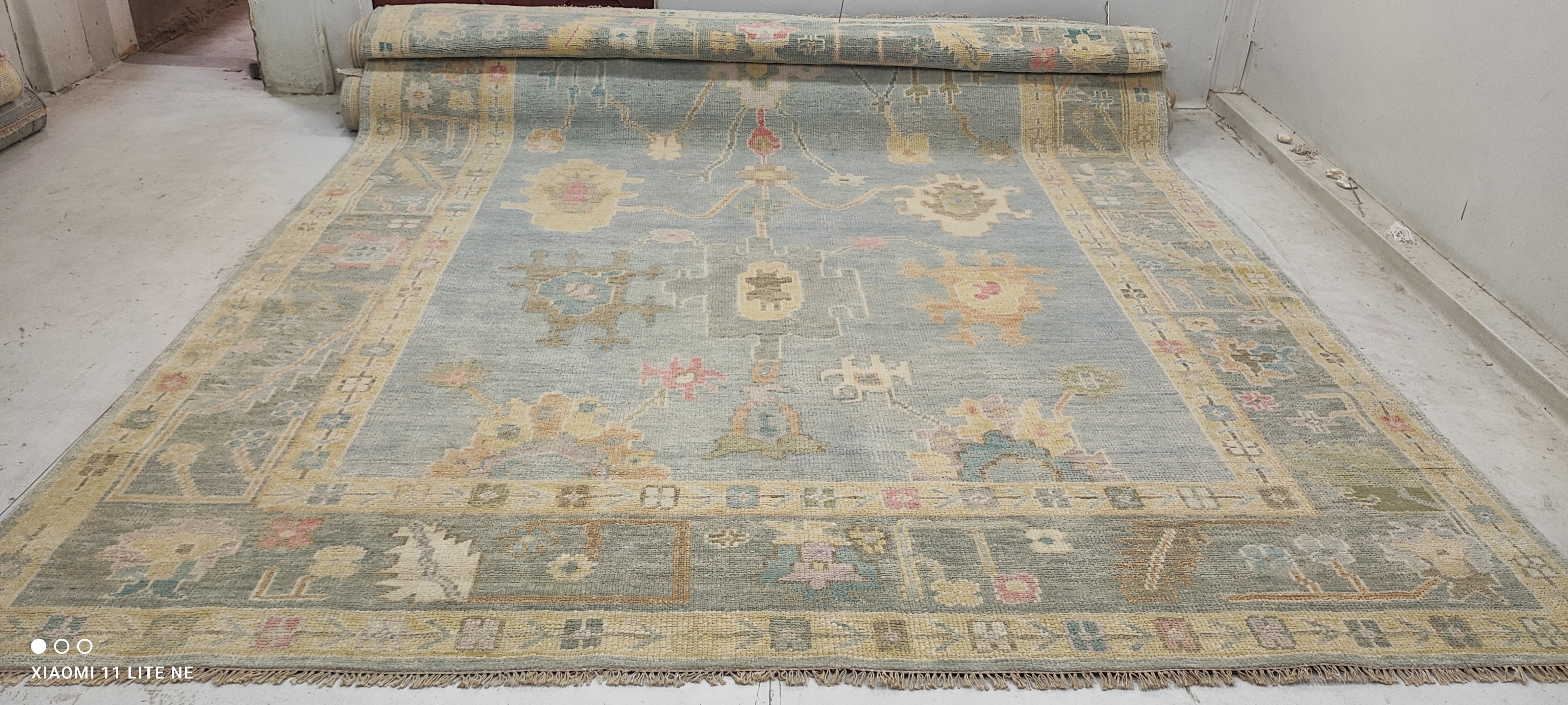 Michelle Pfeiffer 10x14 Light Blue Hand-Knotted Oushak Rug