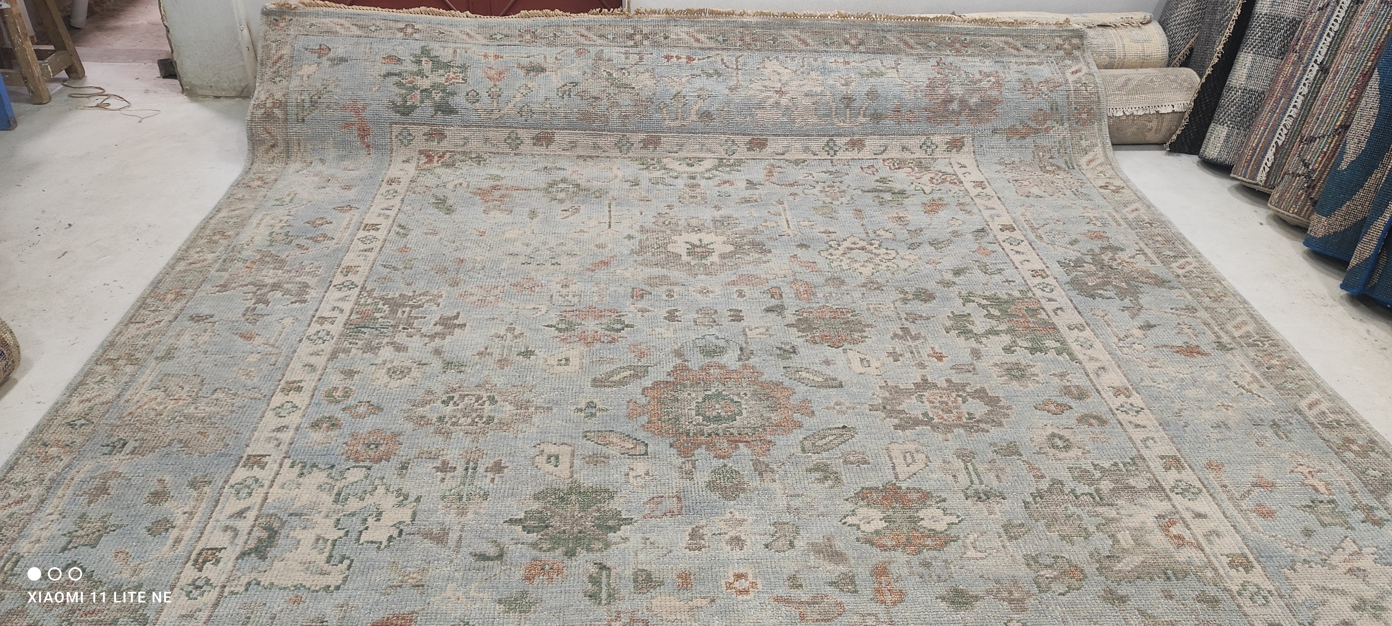 Elle Fanning Light Blue Hand-Knotted Oushak Rug - Multiple Sizes