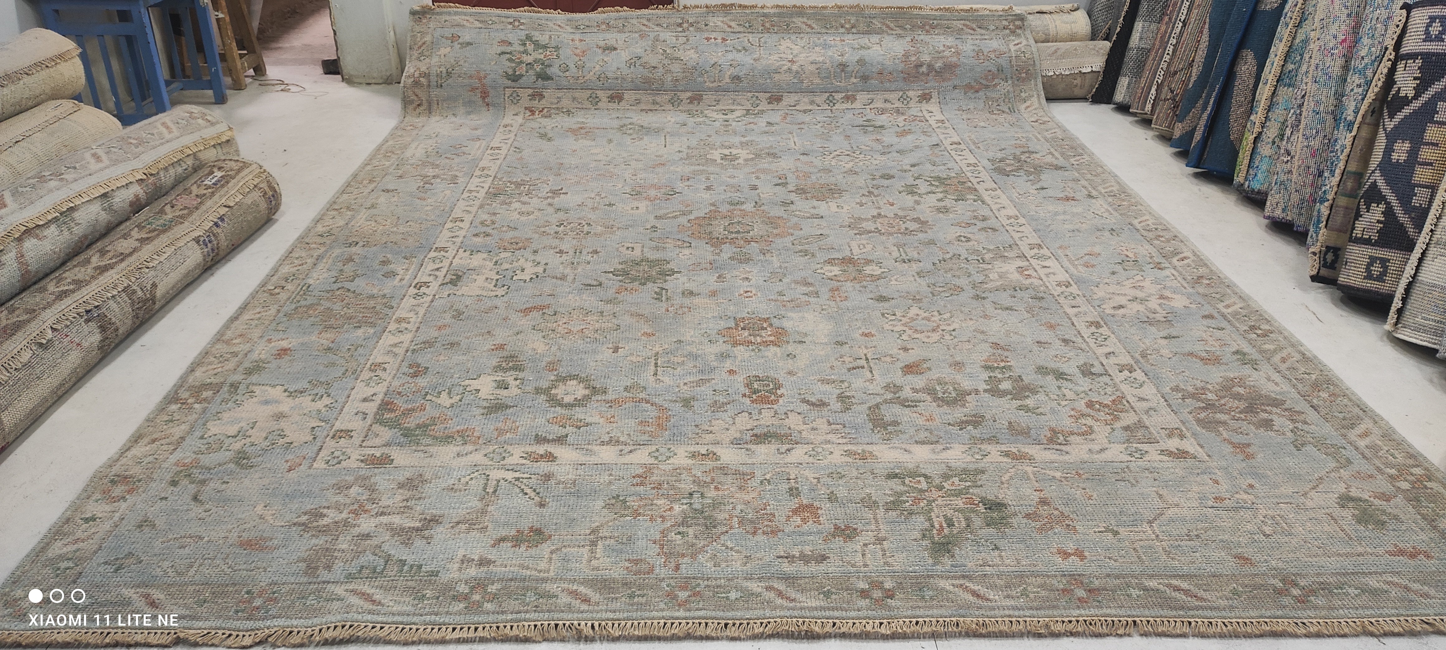 Elle Fanning Light Blue Hand-Knotted Oushak Rug - Multiple Sizes