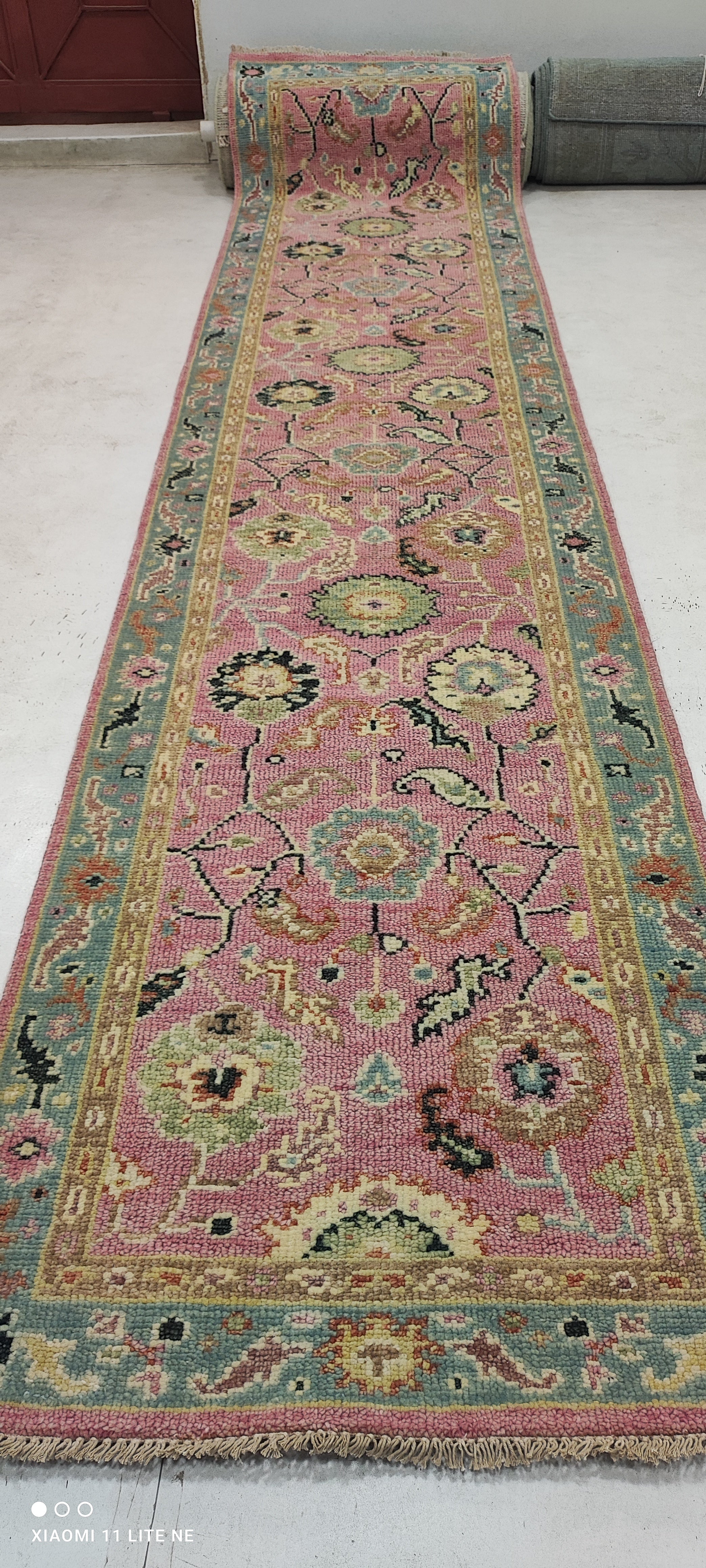 Astrid Weissman 2.6x11.9 Pink Hand-Knotted Oushak Runner