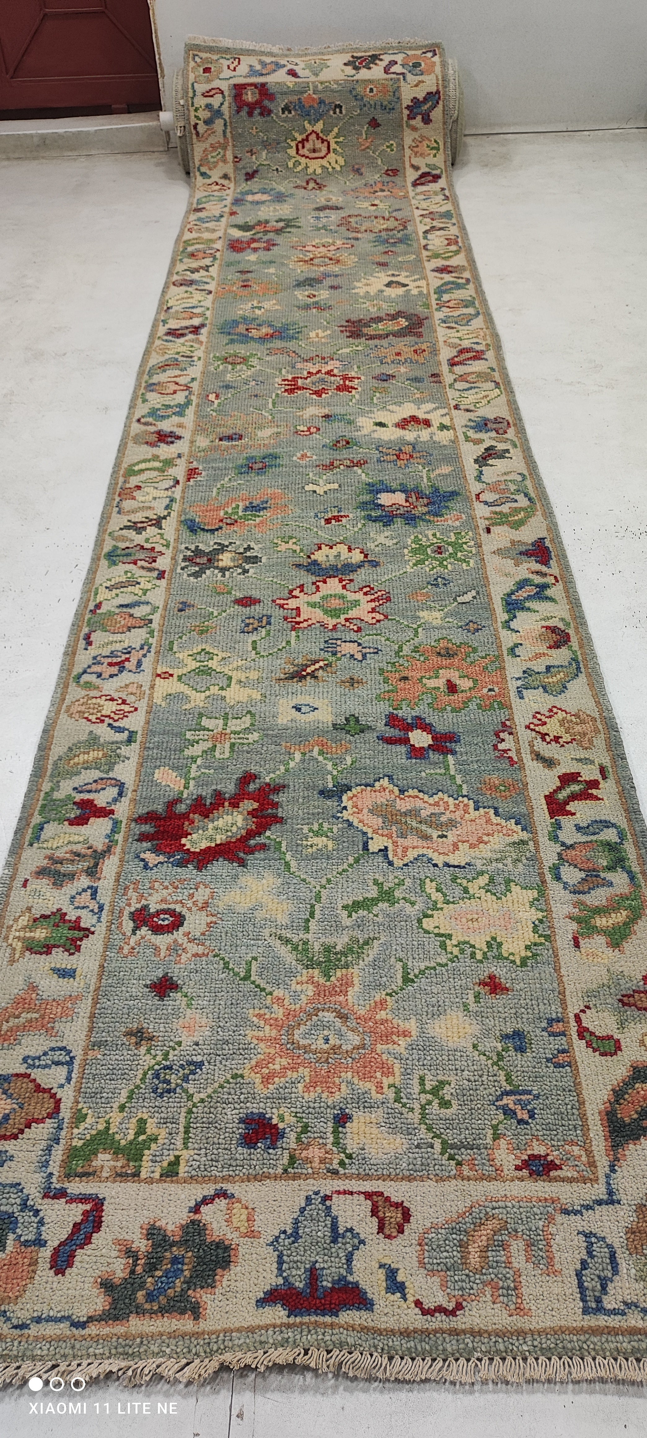 Emily Bergl 2.6x11.9 Light Green Hand-Knotted Oushak Runner