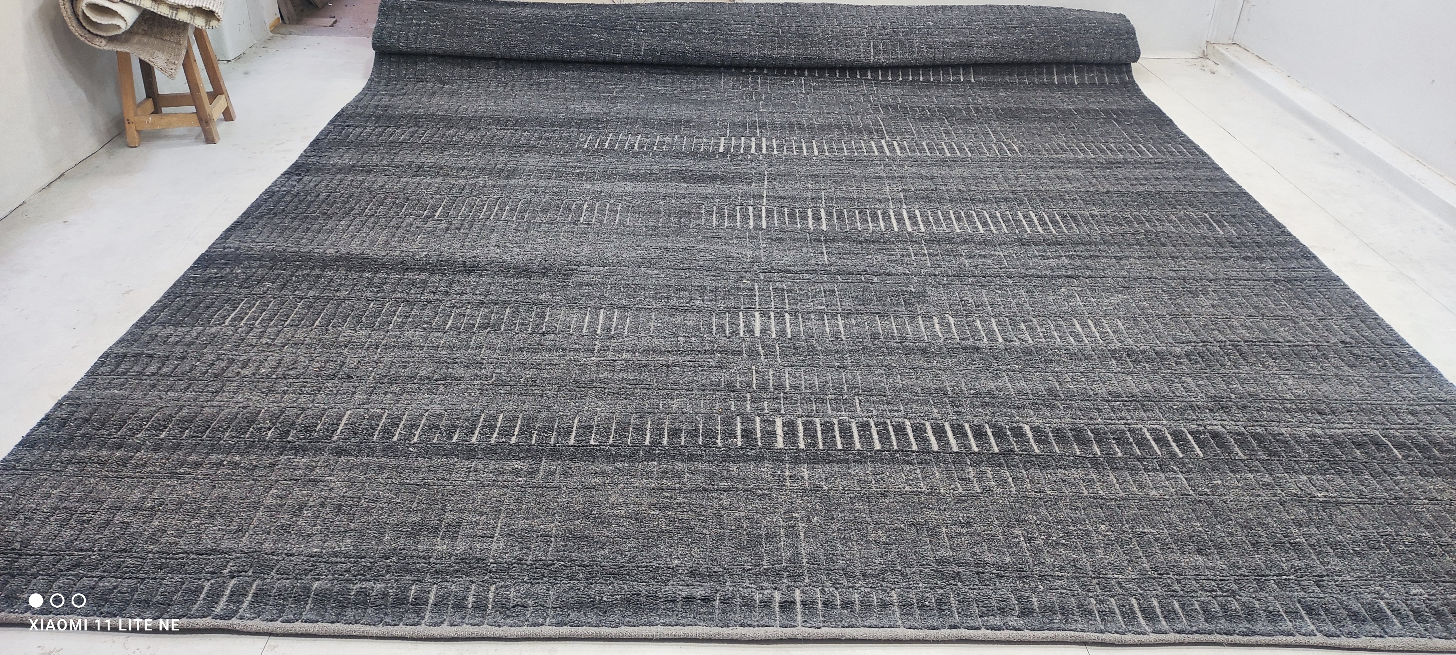 Kevin Alves 11.6x15.3 Hand-Knotted Grey High Low Modern Rug