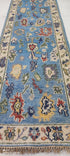 Michelle Choi-Lee 3x16.6 Hand-Knotted Blue and Beige Oushak Runner