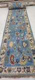 Michelle Choi-Lee 3x16.6 Hand-Knotted Blue and Beige Oushak Runner