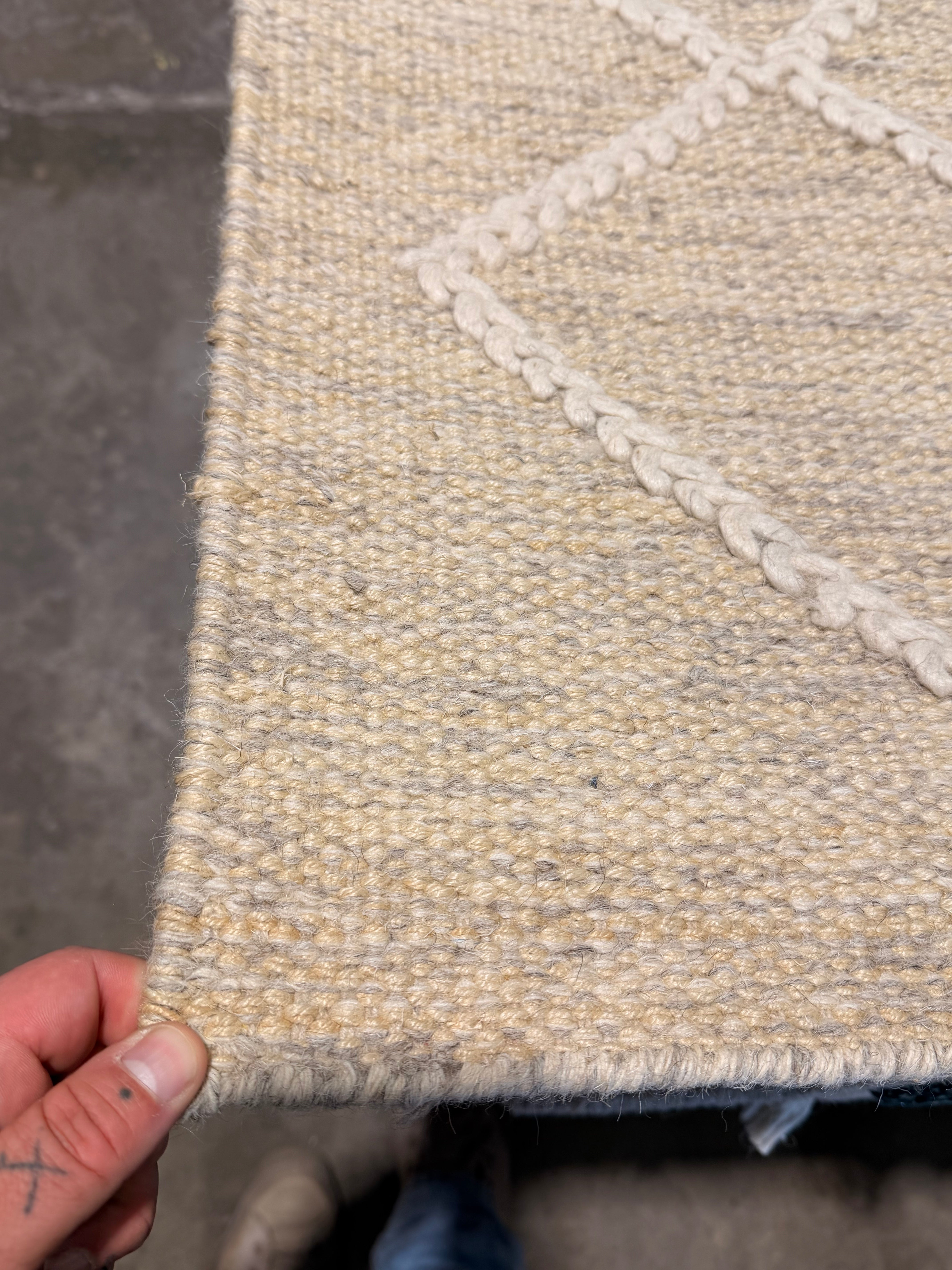 Finn O'Leary 8.3x10 Beige and Cream Handwoven Modern Durrie Rug CLEARANCE
