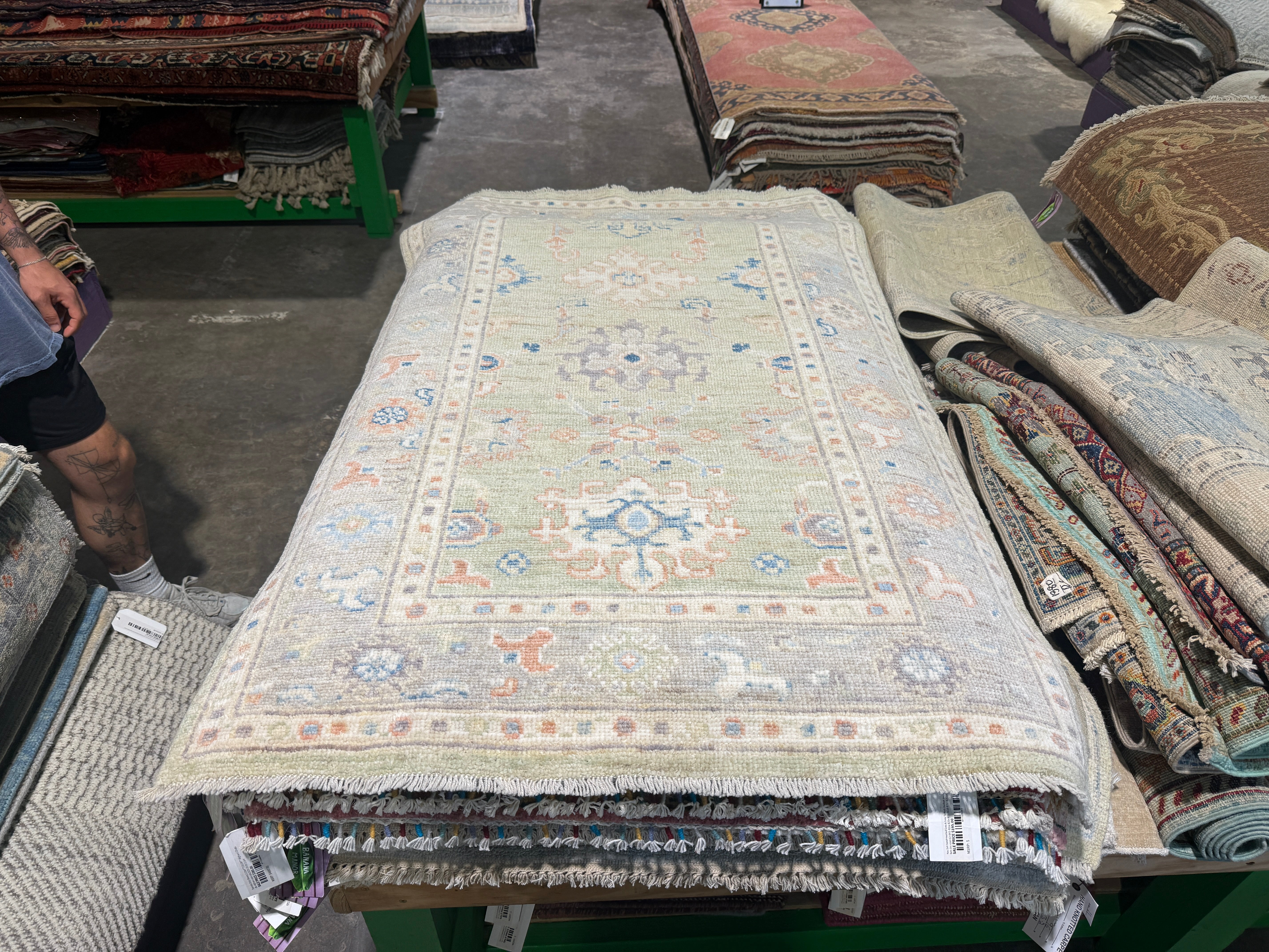 Michèle Laroque 3.1x5 Green Afghani Whitewashed Oushak