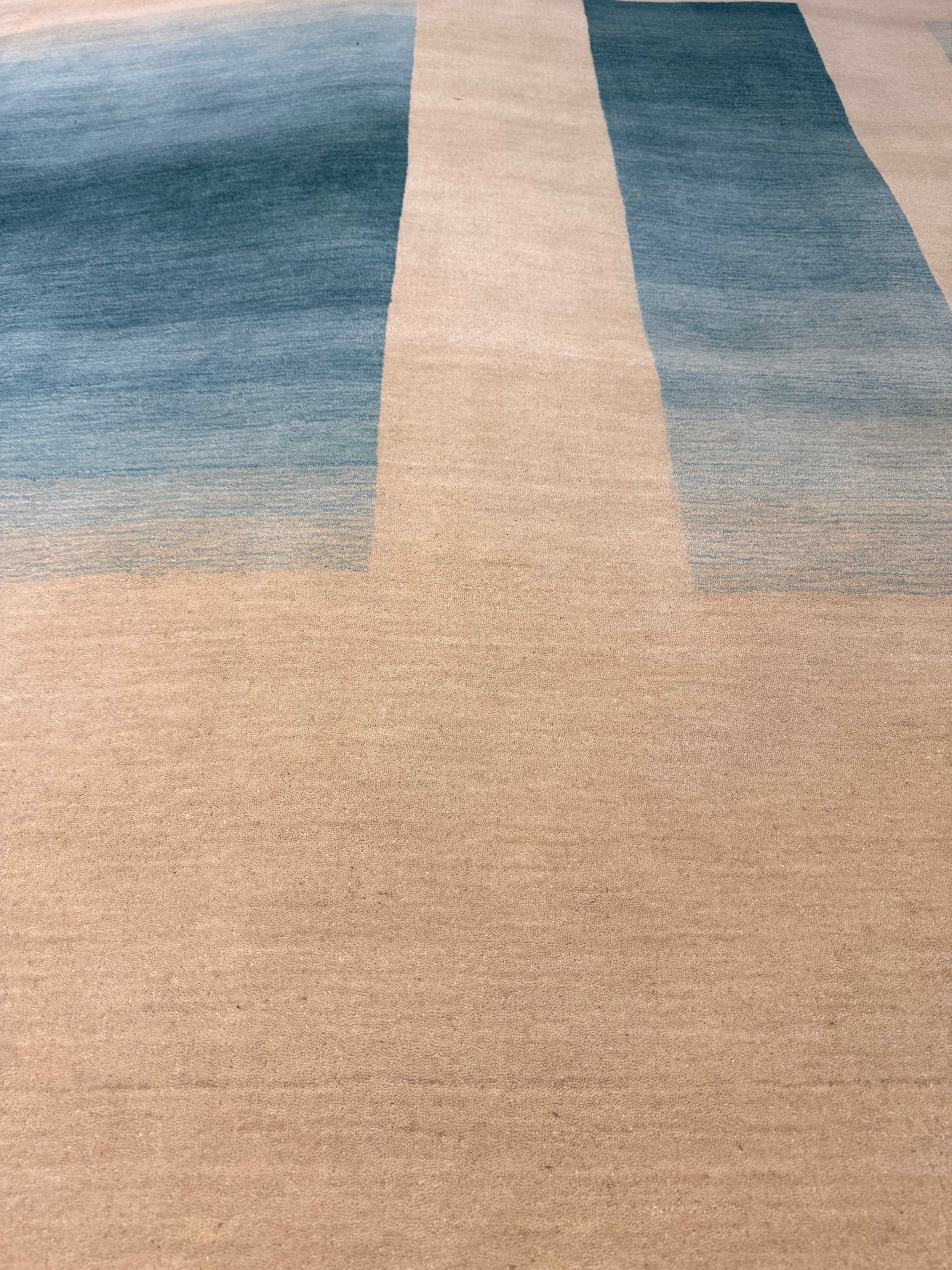 Aretha 8x11  Ivory and Blue Handwoven Modern Rug