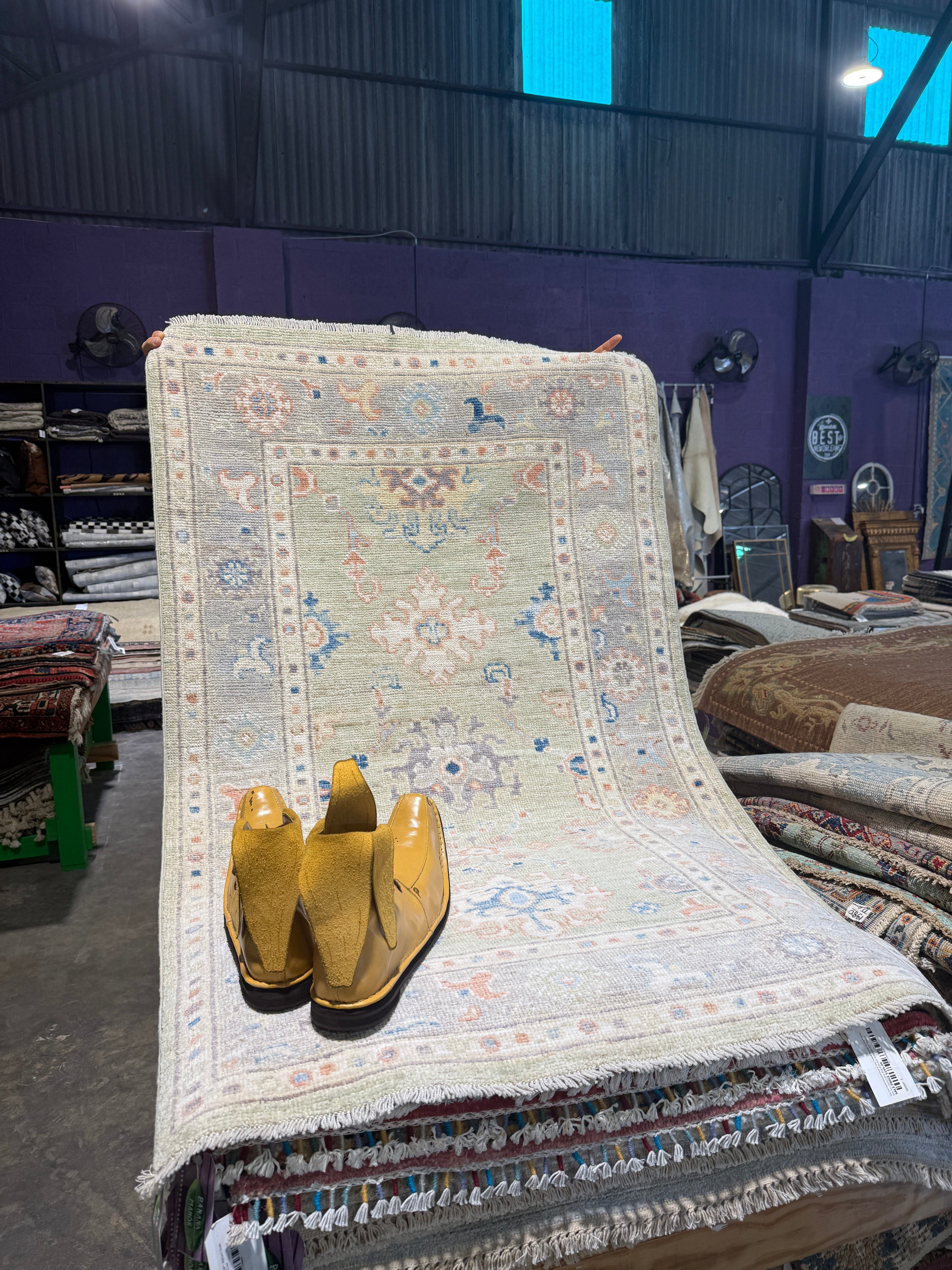 Michèle Laroque 3.1x5 Green Afghani Whitewashed Oushak