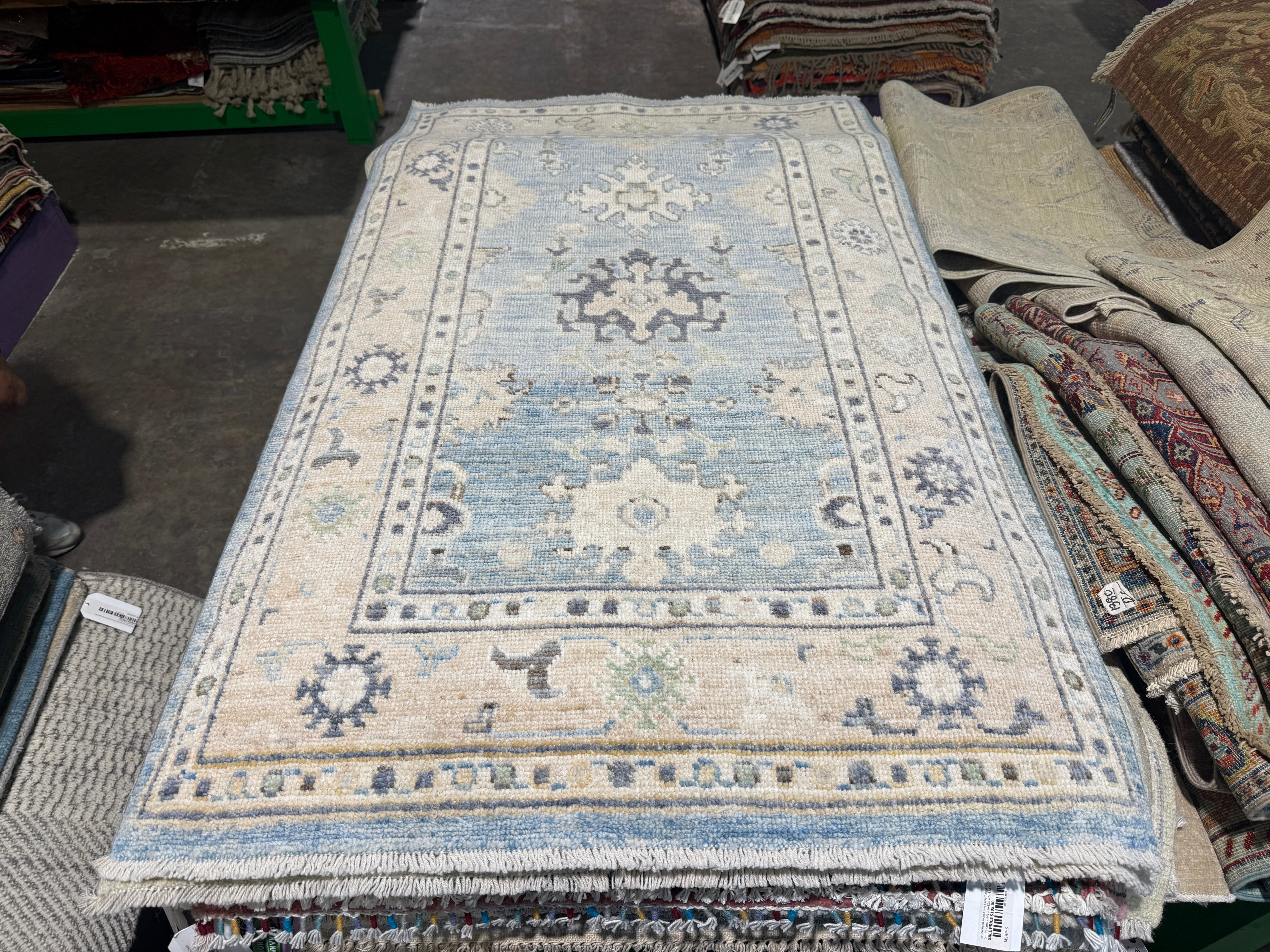 Jacqueline 2.11x5 Light Blue Afghani Whitewashed Oushak