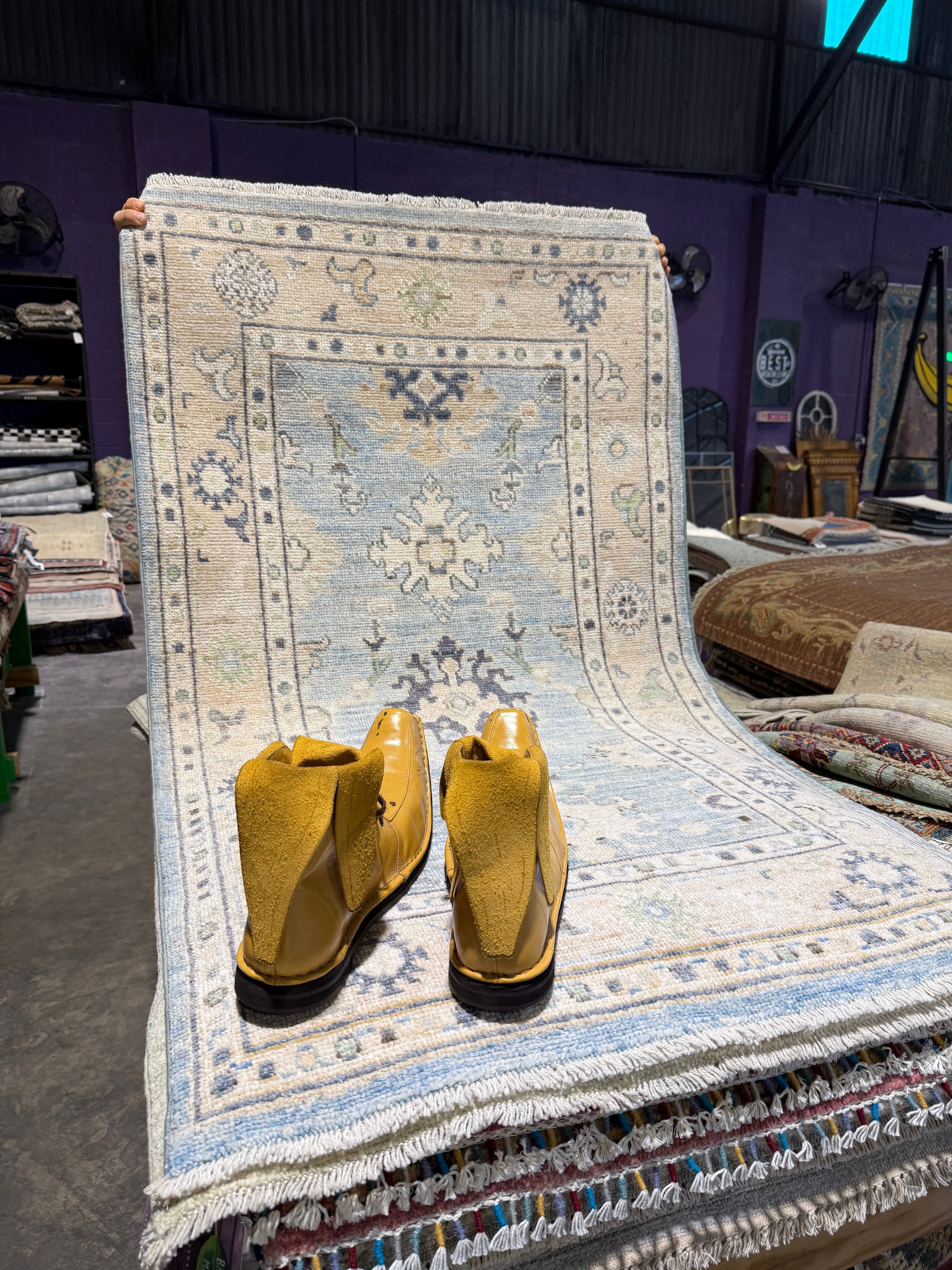 Jacqueline 2.11x5 Light Blue Afghani Whitewashed Oushak