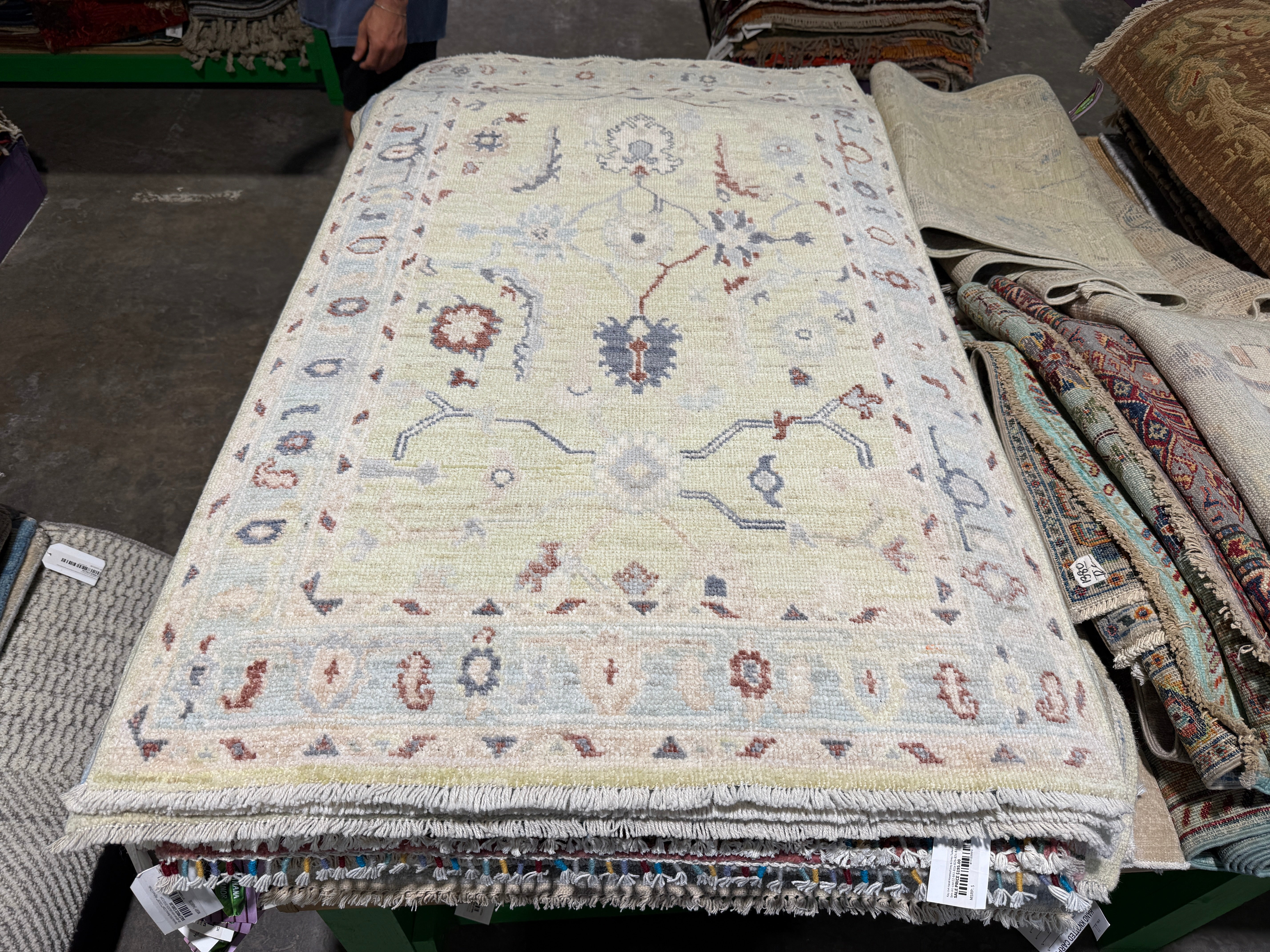 Claudia Perron 2.10x5.1 Light Green Afghani Whitewashed Oushak