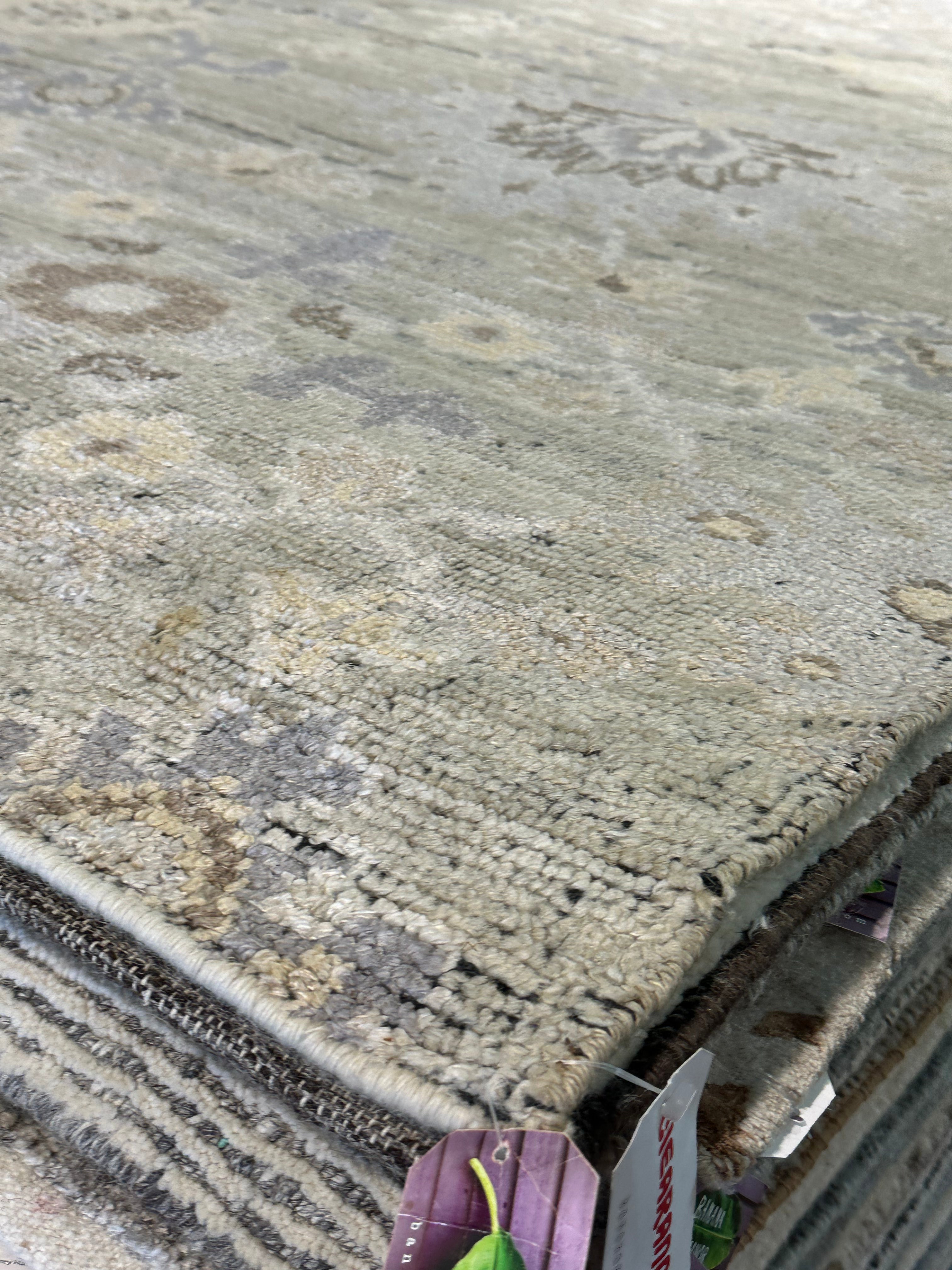 Mona Fastvold 8x9.6 Beige and Tan Hand-Knotted Oushak Rug