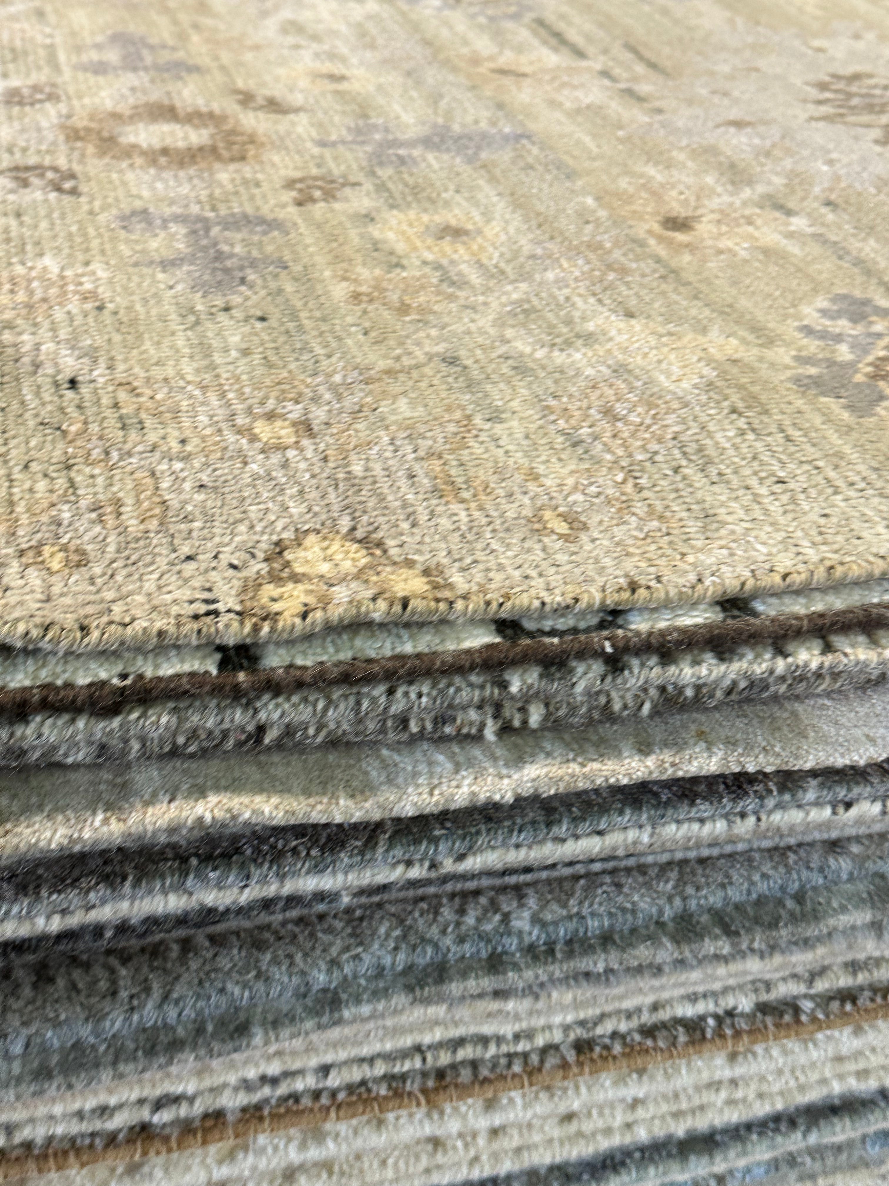 Mona Fastvold 8x9.6 Beige and Tan Hand-Knotted Oushak Rug