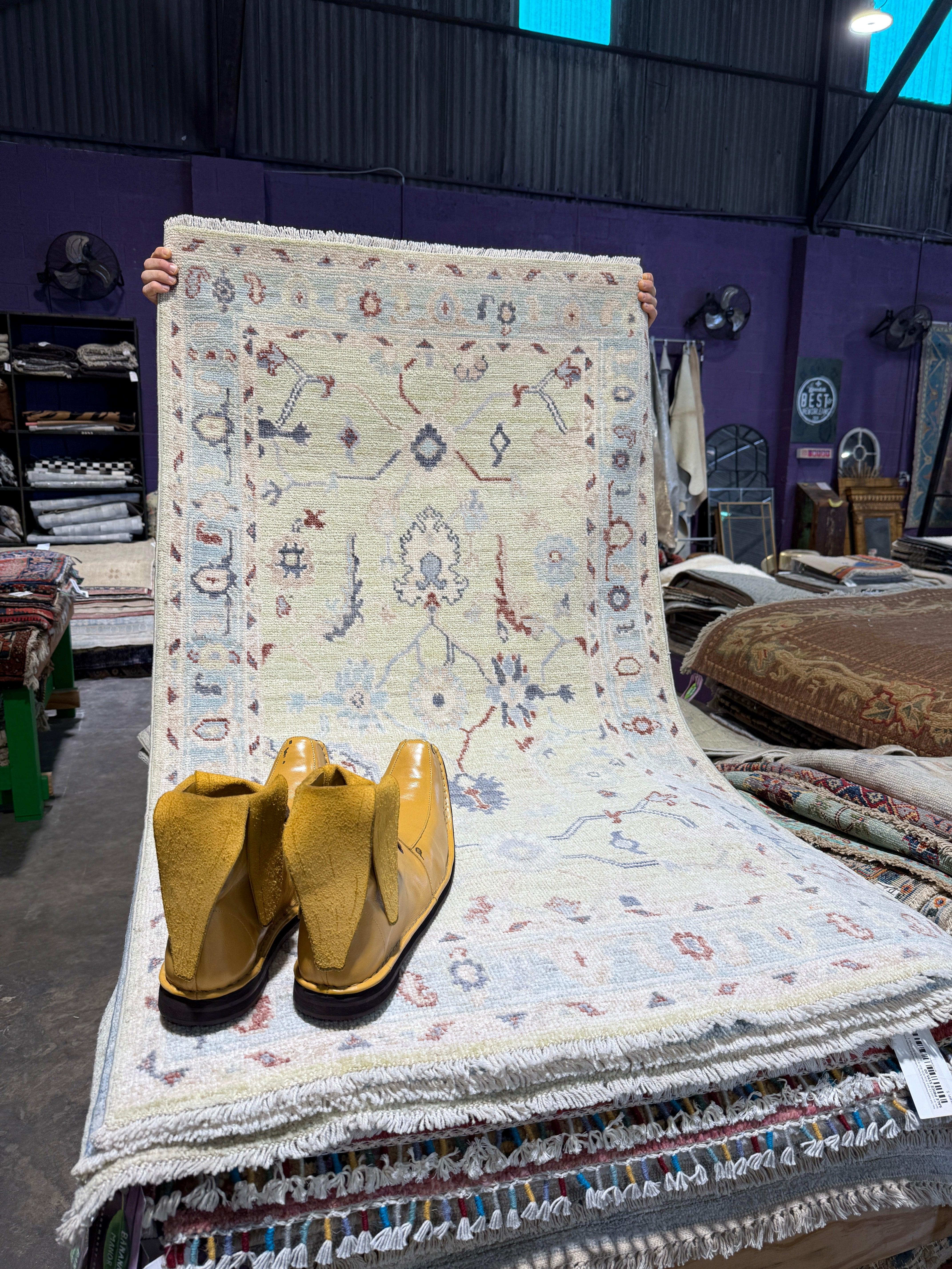 Claudia Perron 2.10x5.1 Light Green Afghani Whitewashed Oushak