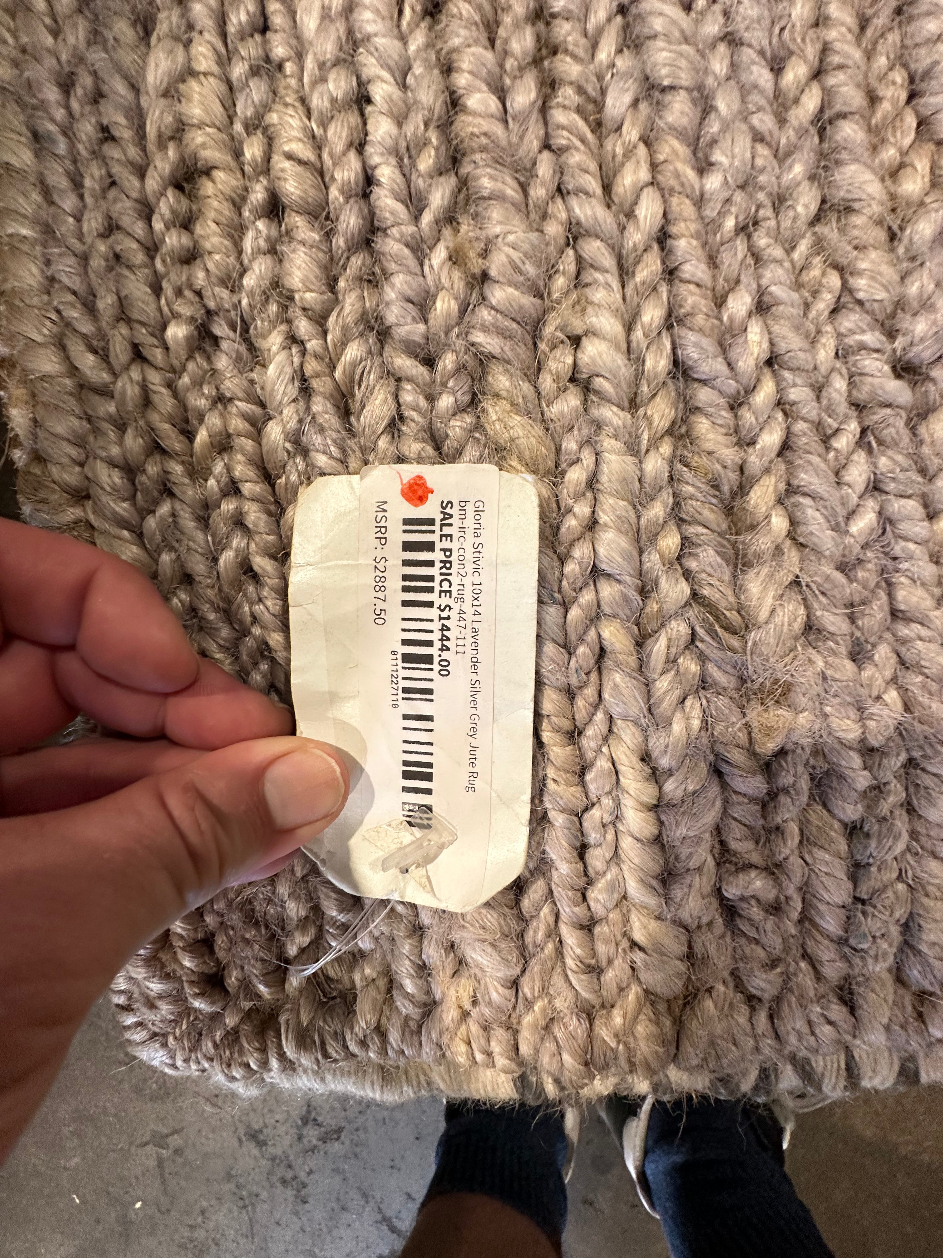 Gloria Stivic 10x14 Lavender Silver Grey Jute Rug