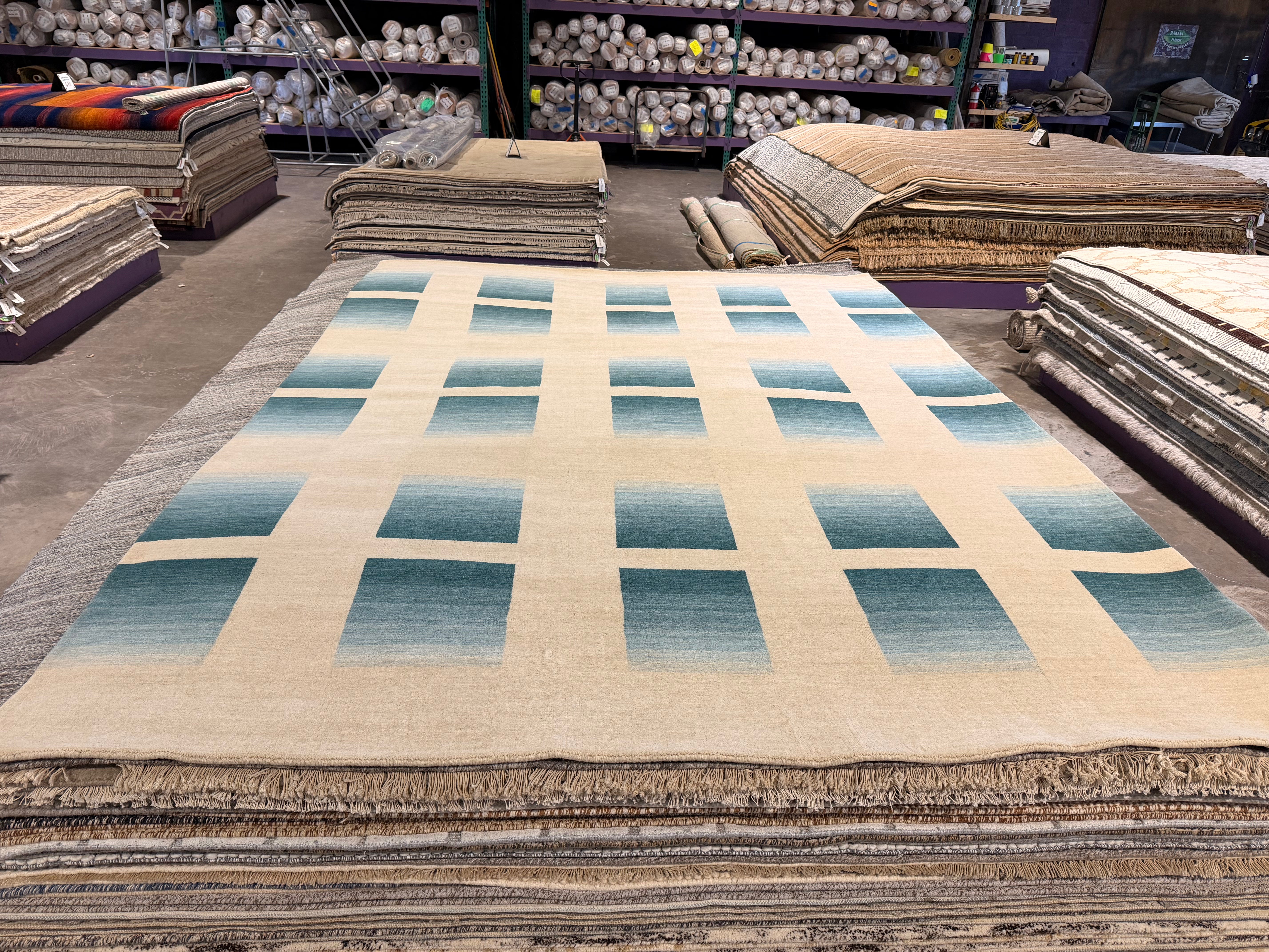 Patti 8x11 Ivory and Blue Handwoven Modern Rug