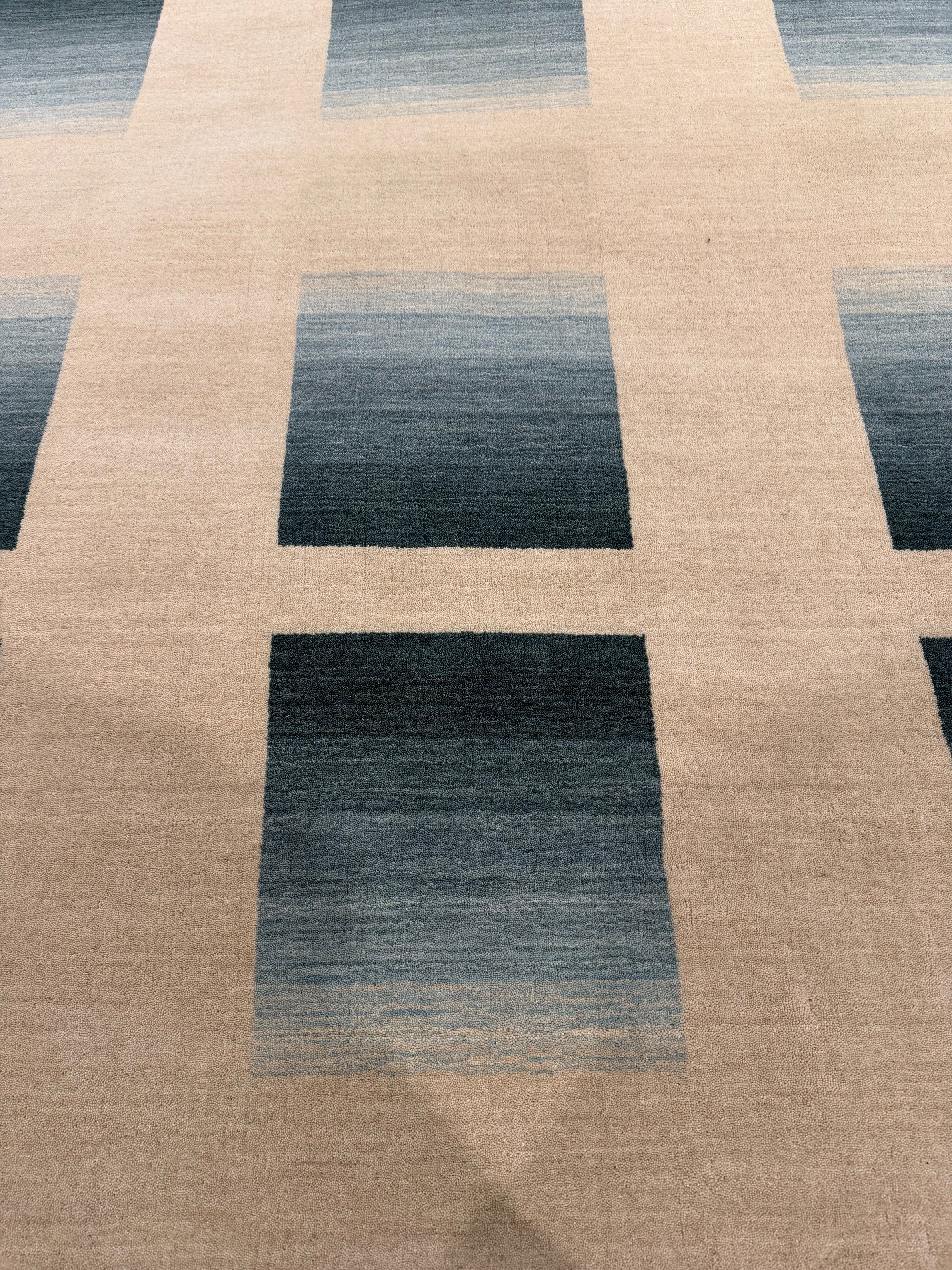Patti 8x11 Ivory and Blue Handwoven Modern Rug