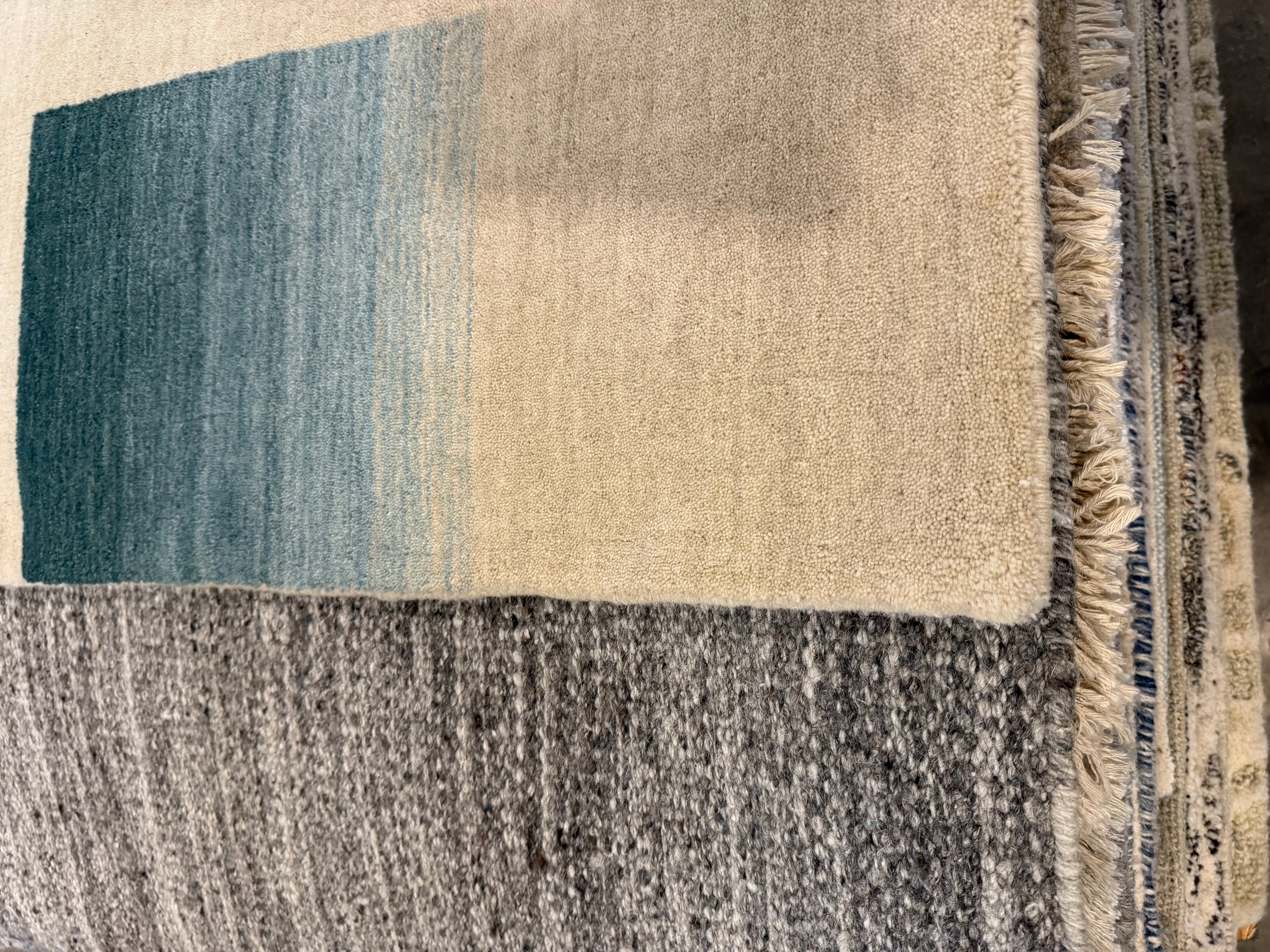 Patti 8x11 Ivory and Blue Handwoven Modern Rug