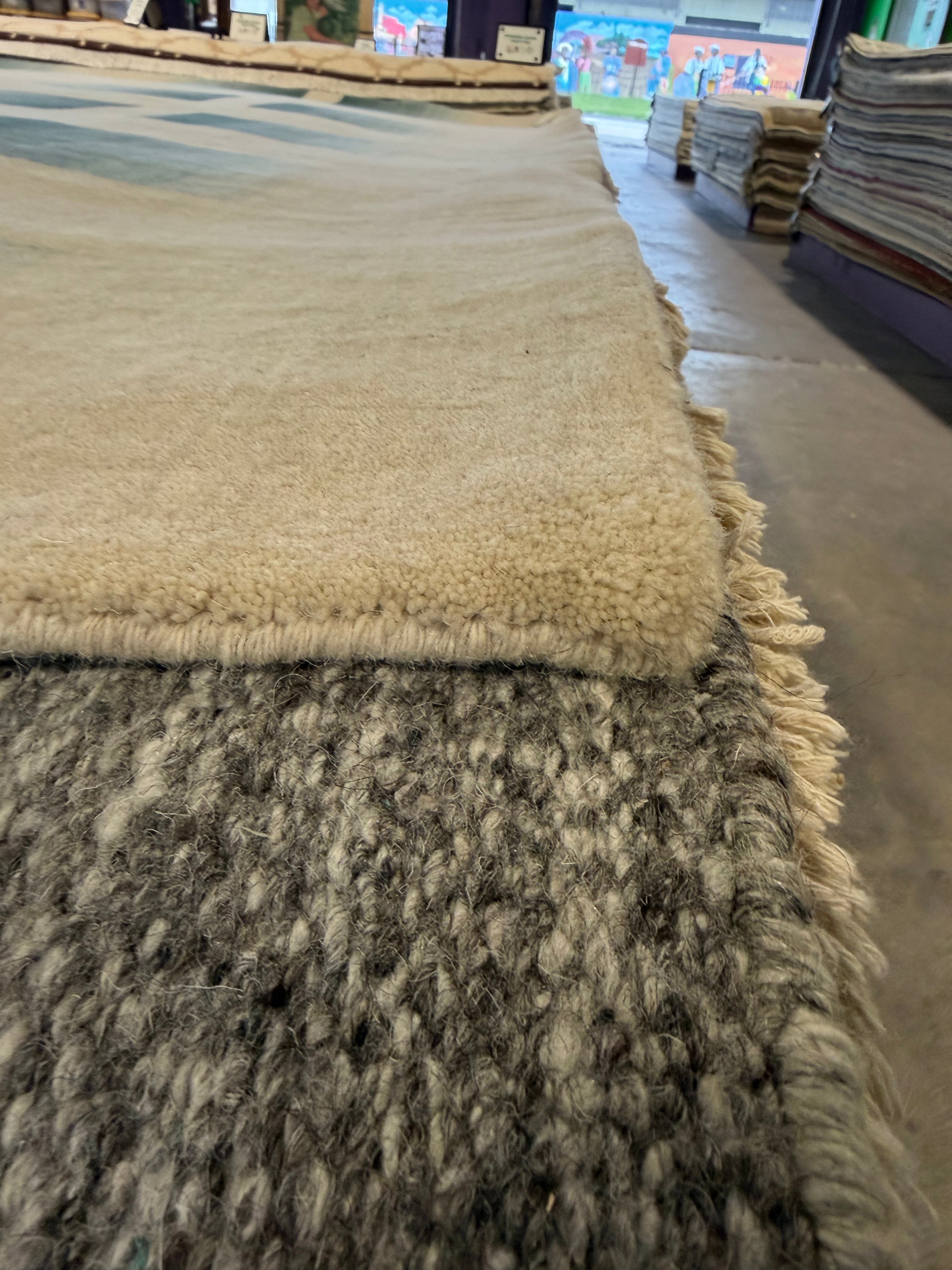 Patti 8x11 Ivory and Blue Handwoven Modern Rug