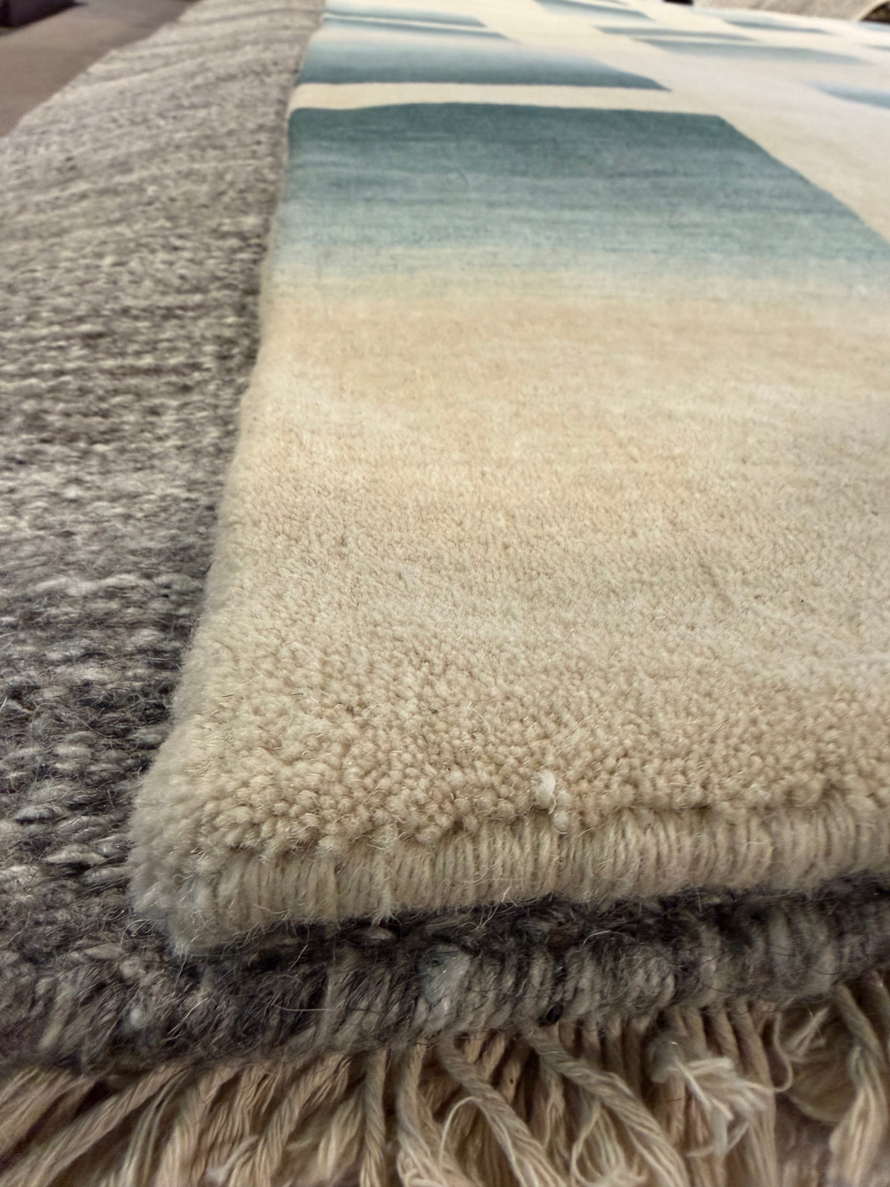 Patti 8x11 Ivory and Blue Handwoven Modern Rug