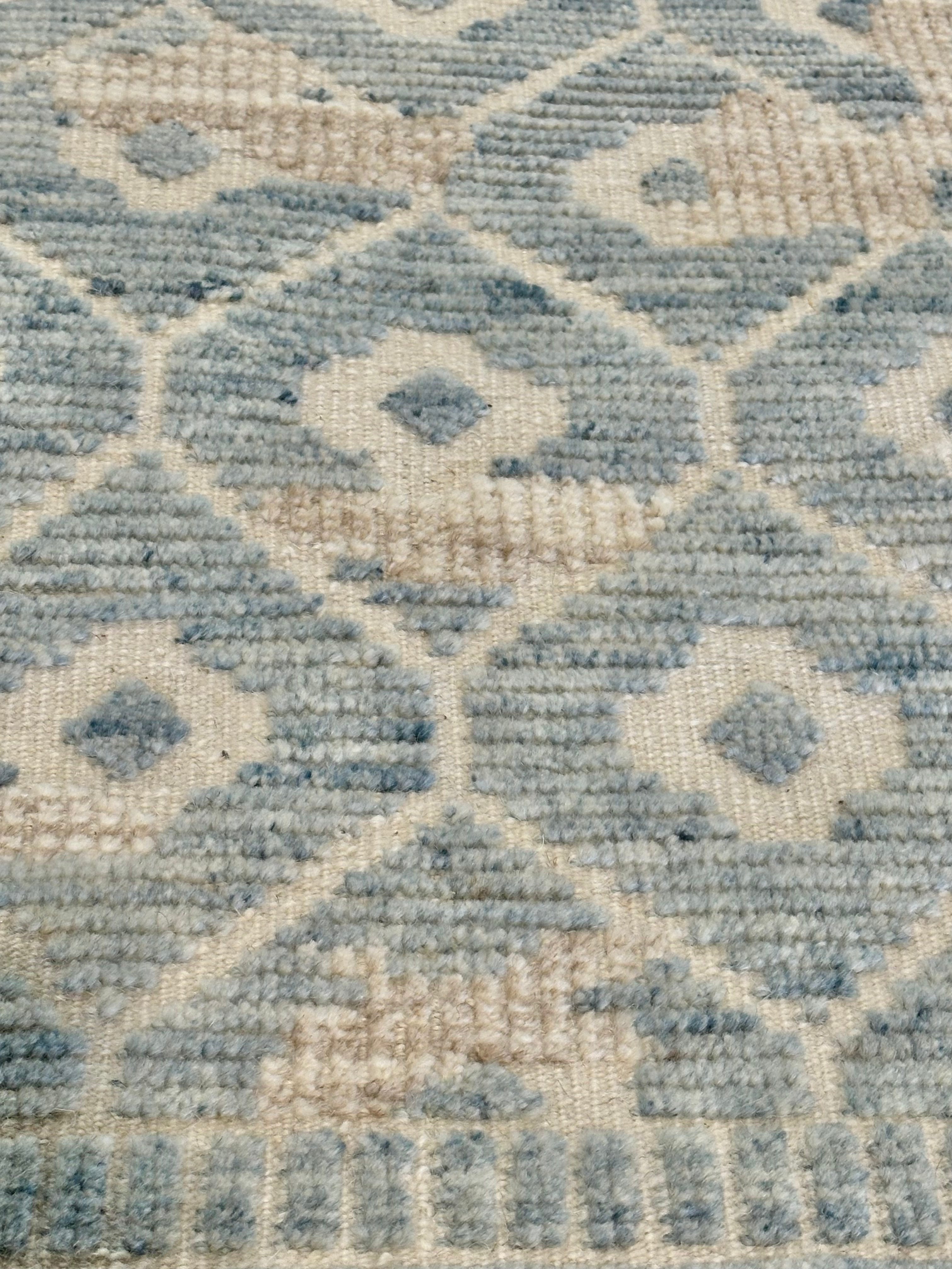 Jean 8x10 Hand-Knotted Aqua Beige Mix Cut Pile
