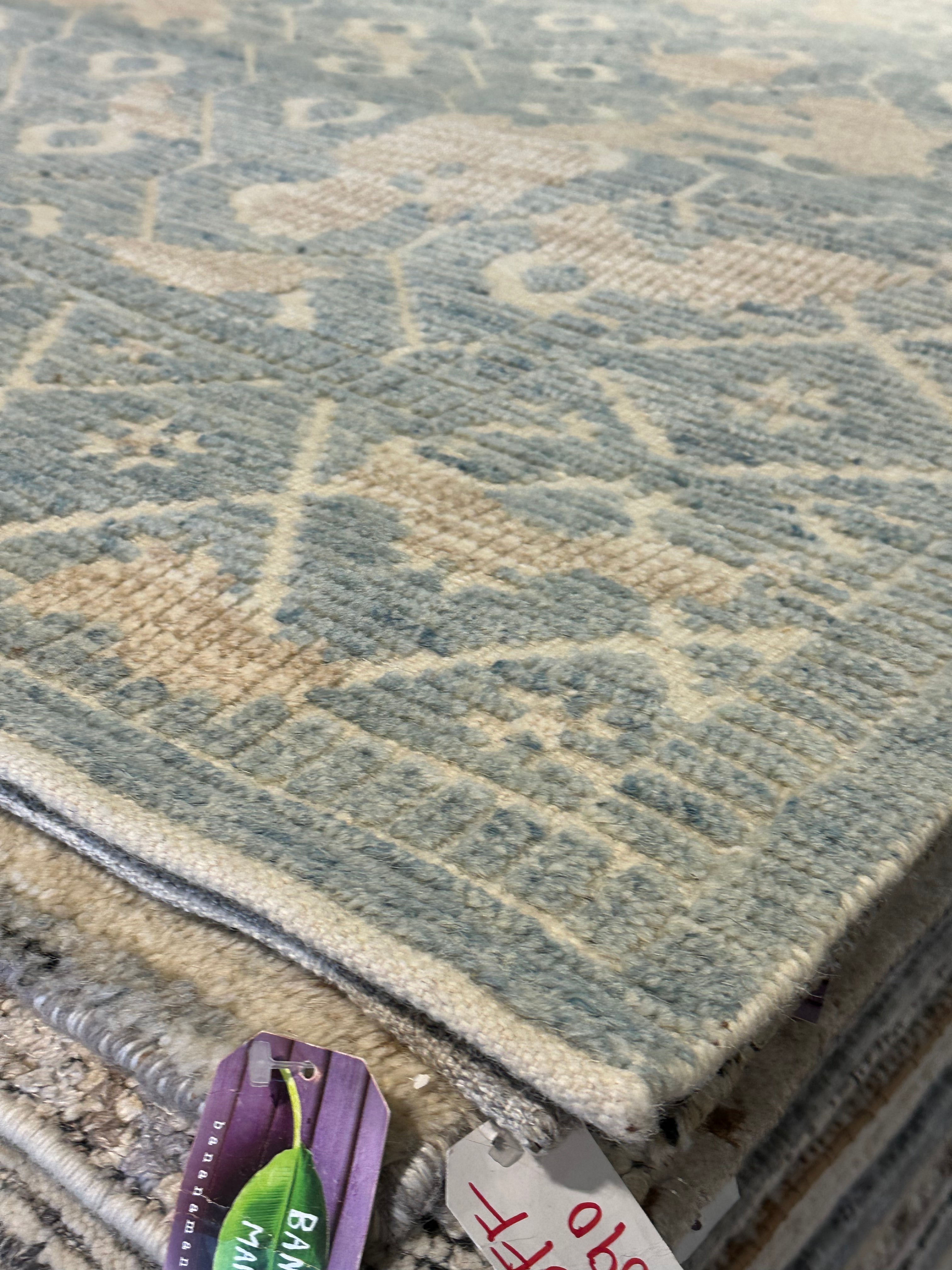 Jean 8x10 Hand-Knotted Aqua Beige Mix Cut Pile