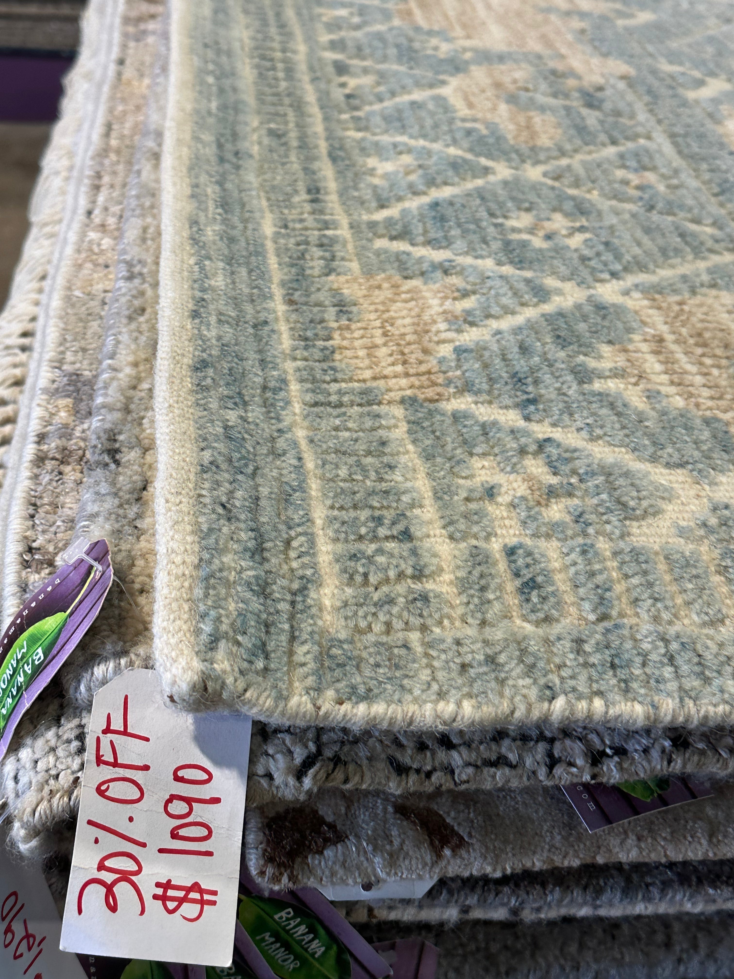 Jean 8x10 Hand-Knotted Aqua Beige Mix Cut Pile