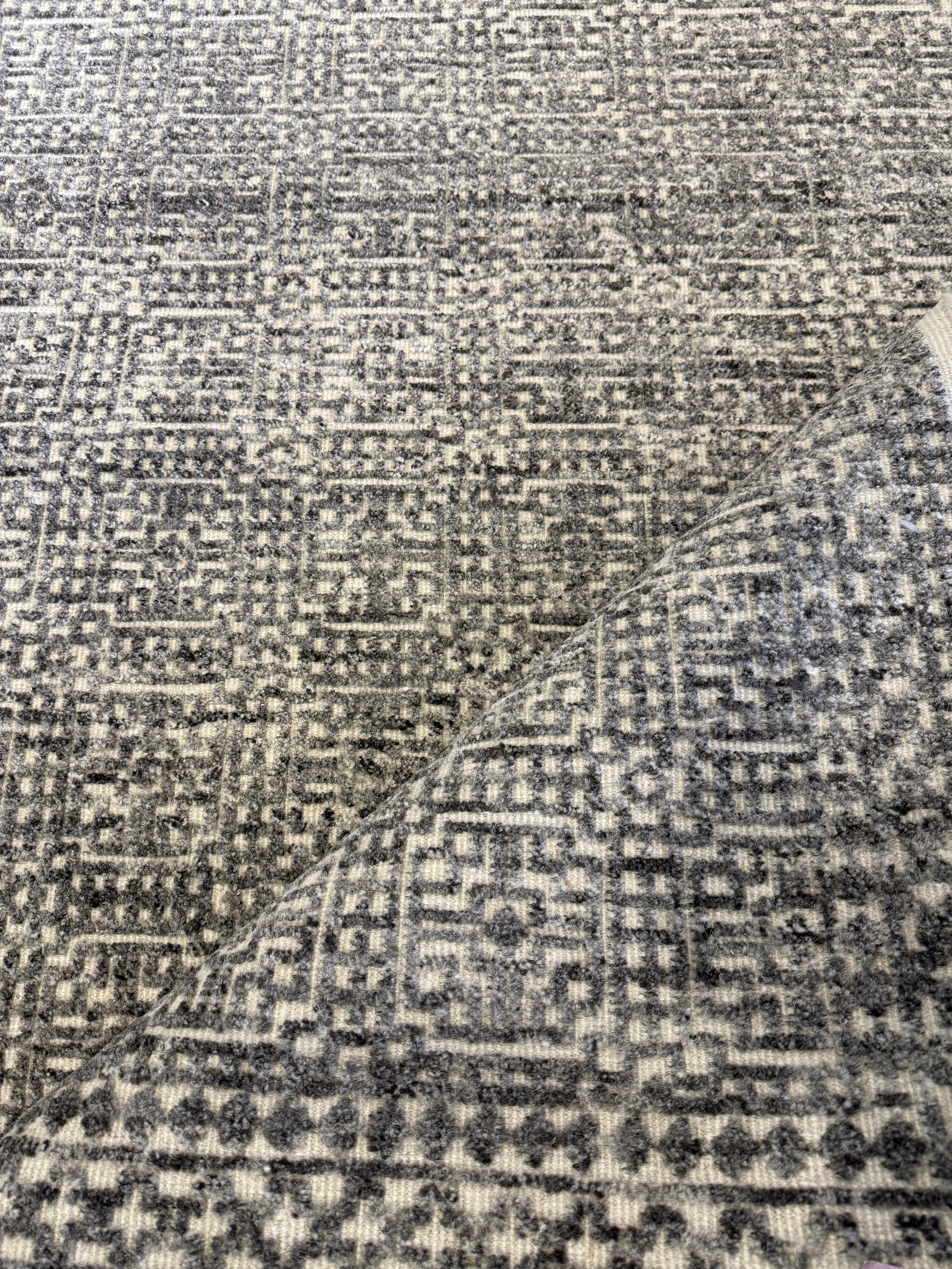 Alexander Petrov 9.3x12 Hand-Knotted Modern Rug Dark Grey and White High-Low