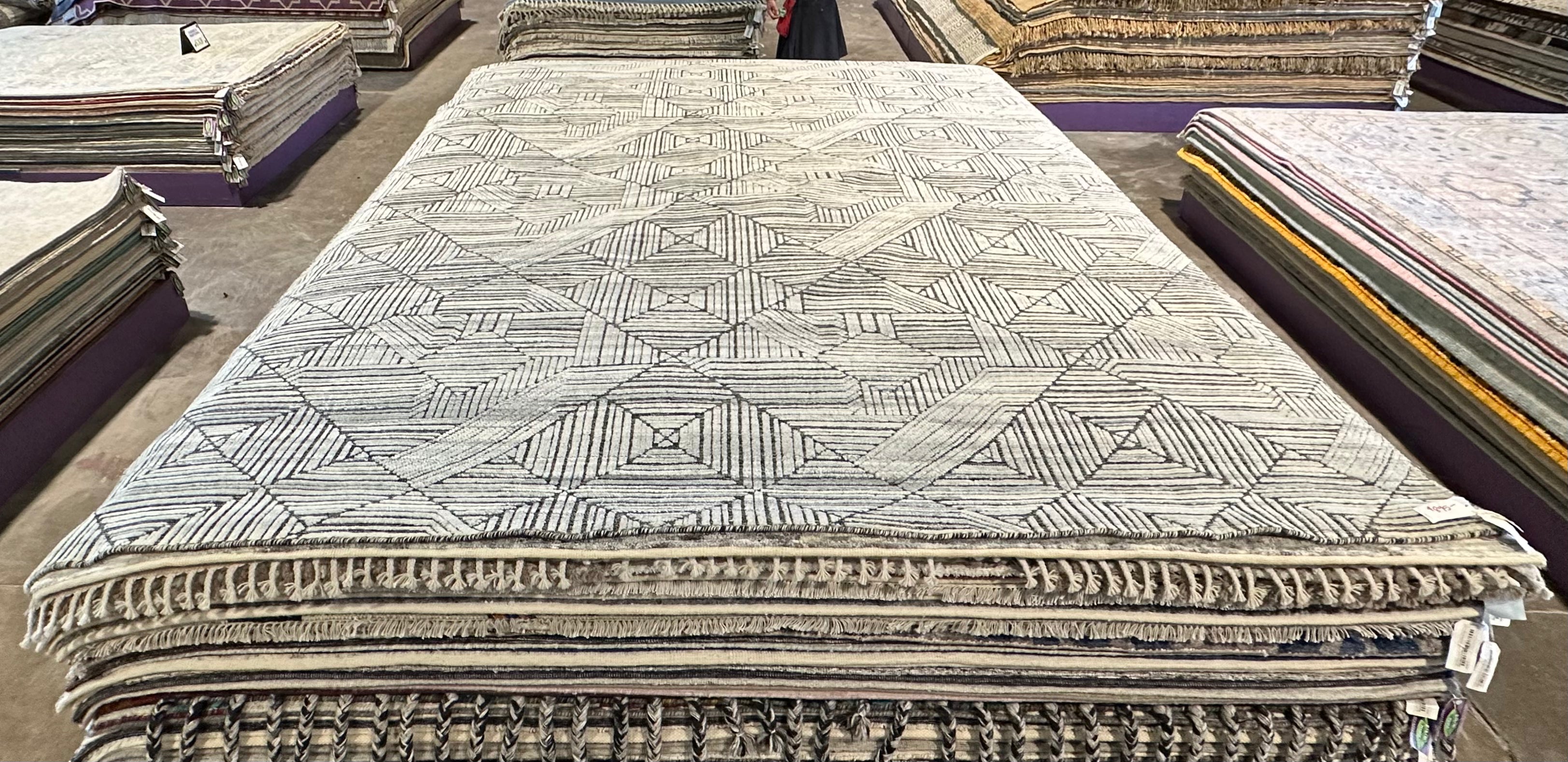 Laslo 9.3x12 Hand-Knotted Modern Black & White Rug CLEARANCE